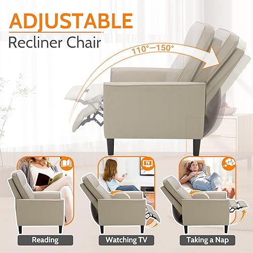 Miniatura 6 de PrimeZone Silla reclinable de tela, sofá reclinable moderno de mediados de siglo, silla reclinable ergonómica ajustable con respaldo más grueso y