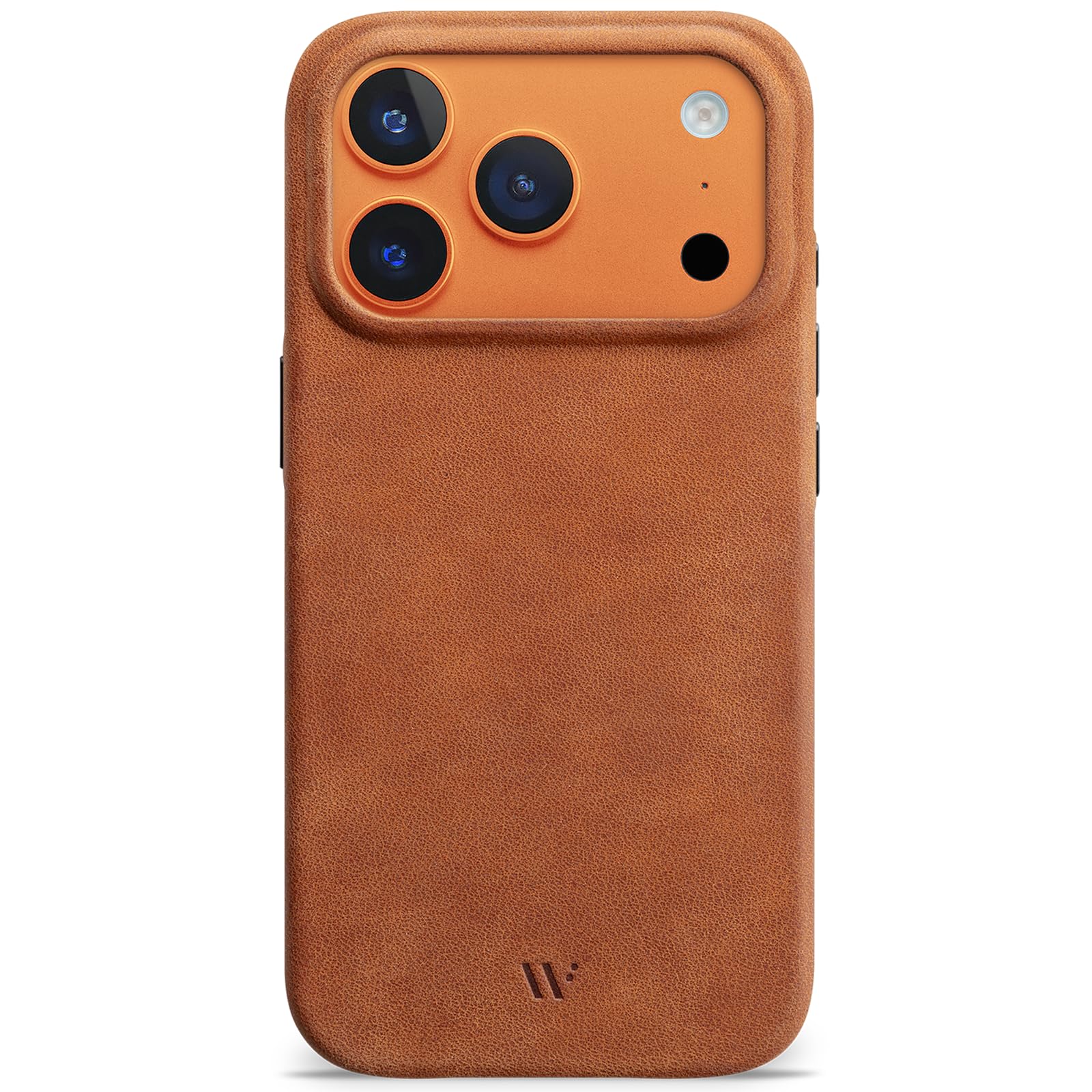 WIIUKA Funda para iPhone 17 Pro Max, piel de Alemania, protección de 360°, funda de piel extra fina, funda premium para teléfono móvil, funda Qi, skiin More VL, coñac vintage