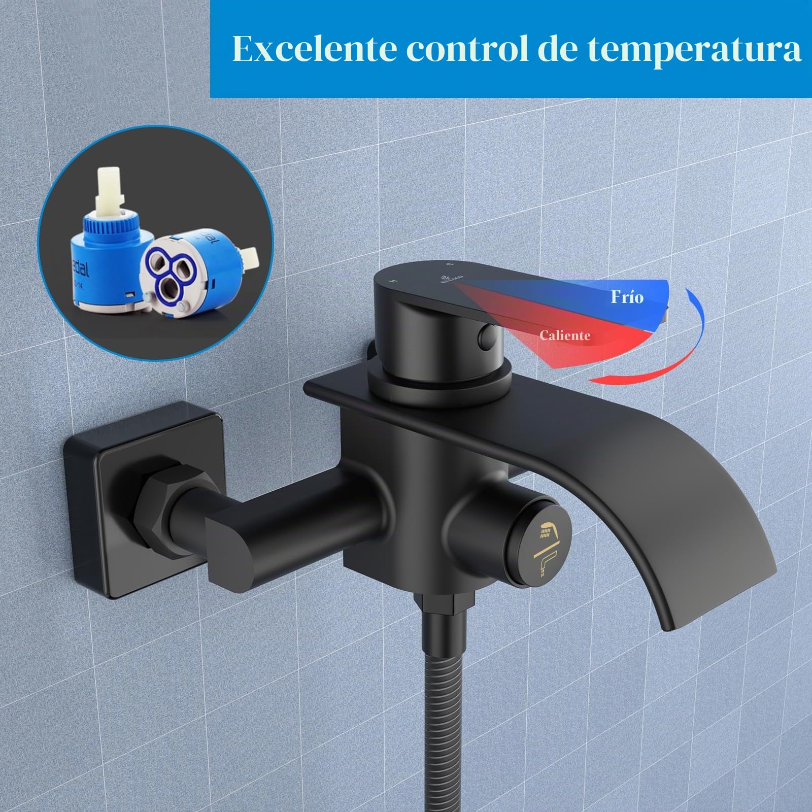 KULACO Grifo cascada bañera monomando latón montaje pared negro