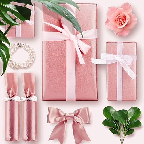 Miniatura 3 de Whaline Papel de seda dorado rosa a granel, 100 hojas de papel metálico de regalo para bodas, fiestas de cumpleaños, duchas, manualidades de arte,