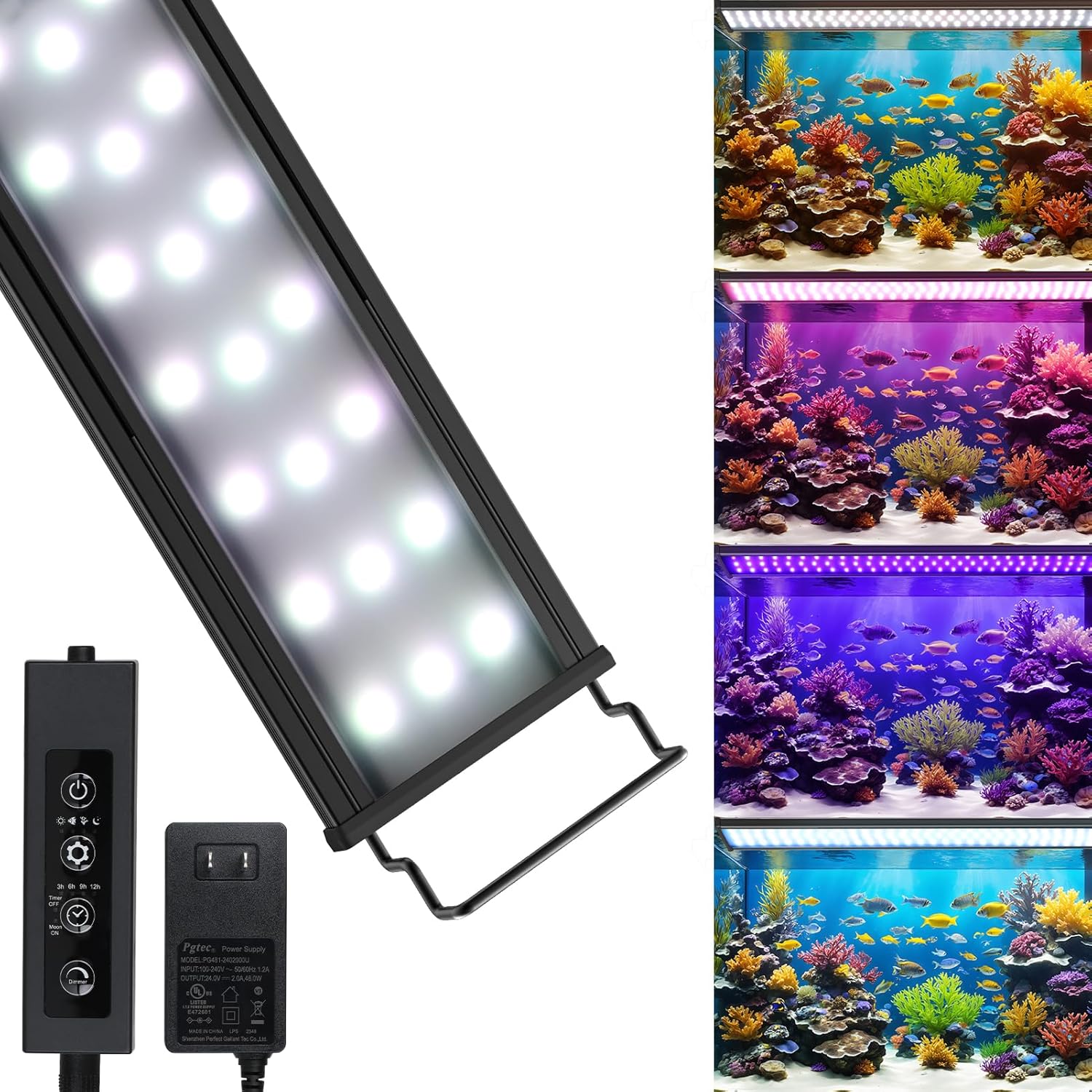 LED Aquarium Lights for 24 to 30 inches Fish Tank, 24W Full Spectrum Fish Tank Light Timer & Brightness Adjustable, Sunrise-Daylight-Moonlight Mode for Plants