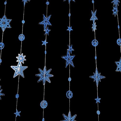 Miniatura 2 de Cheerland Guirnaldas de estrellas azules reales, decoraciones de fiesta de estrellas con purpurina, guirnalda de estrellas de luna, serpentinas