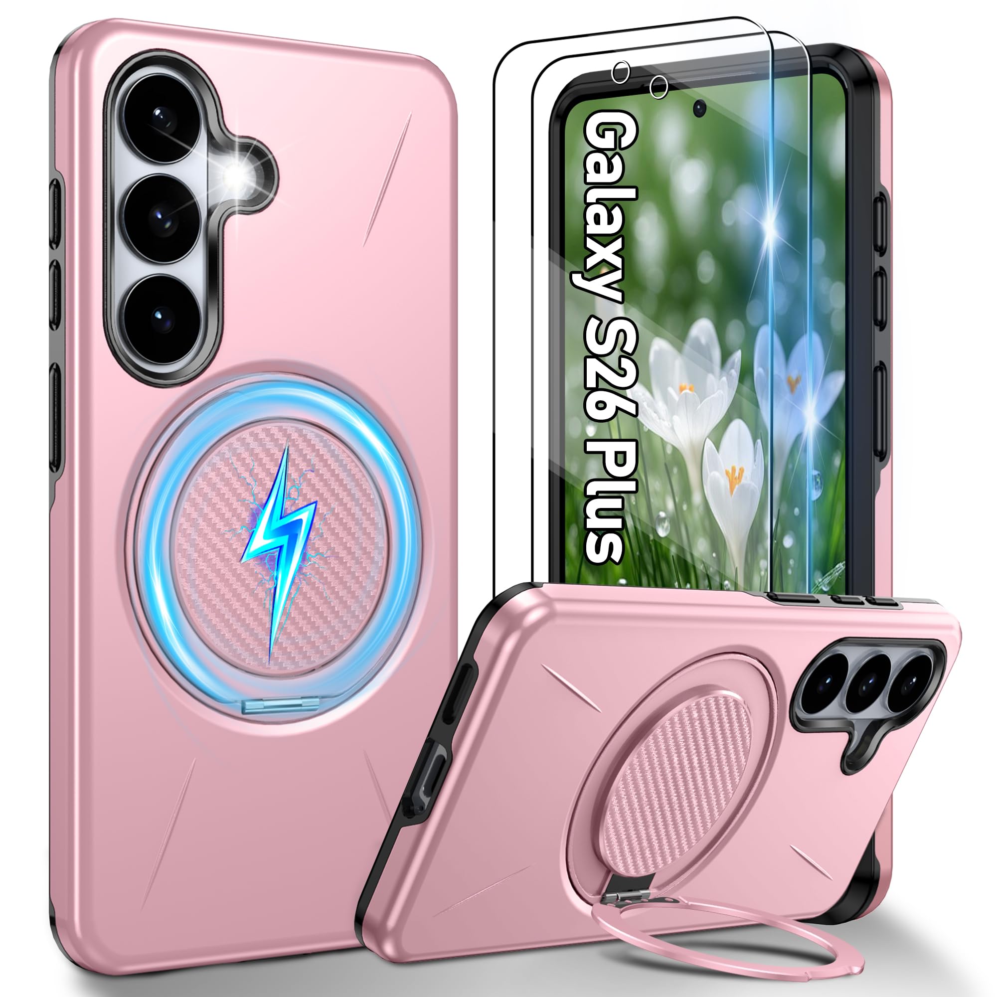Gritup für Samsung S Serie Gehäuse [Kompatibel mit MagSafe Zubehör]: 2 Stück HD-Bildschirmschutz, eingebauter Kickstand, Dual Layer Stoßdicht, Kamera Guard, Samt Touch