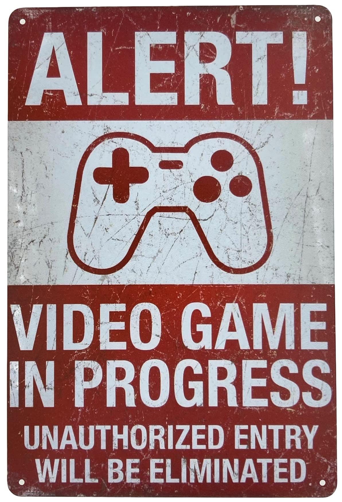 Tin Metal Sign | Wall Plaque Warning | Alert Video Game in Progress 8 x 12 in. | Fun Decorative Sign for Home Kitchen Bar Room Garage | Geek and Game Lovers Style