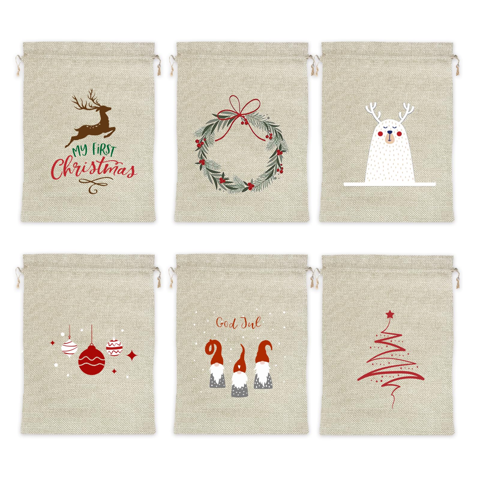 Bseical 3 Pièces Sacs Cadeaux De NoëL, Sac Cadeau Tissu Avec Cordons, Sac Cadeau Reutilisable, Sac En Toile Santa Sack, Sachet Cadeau Pour Sac De Rangement Cadeau, 35 X 50 Cm