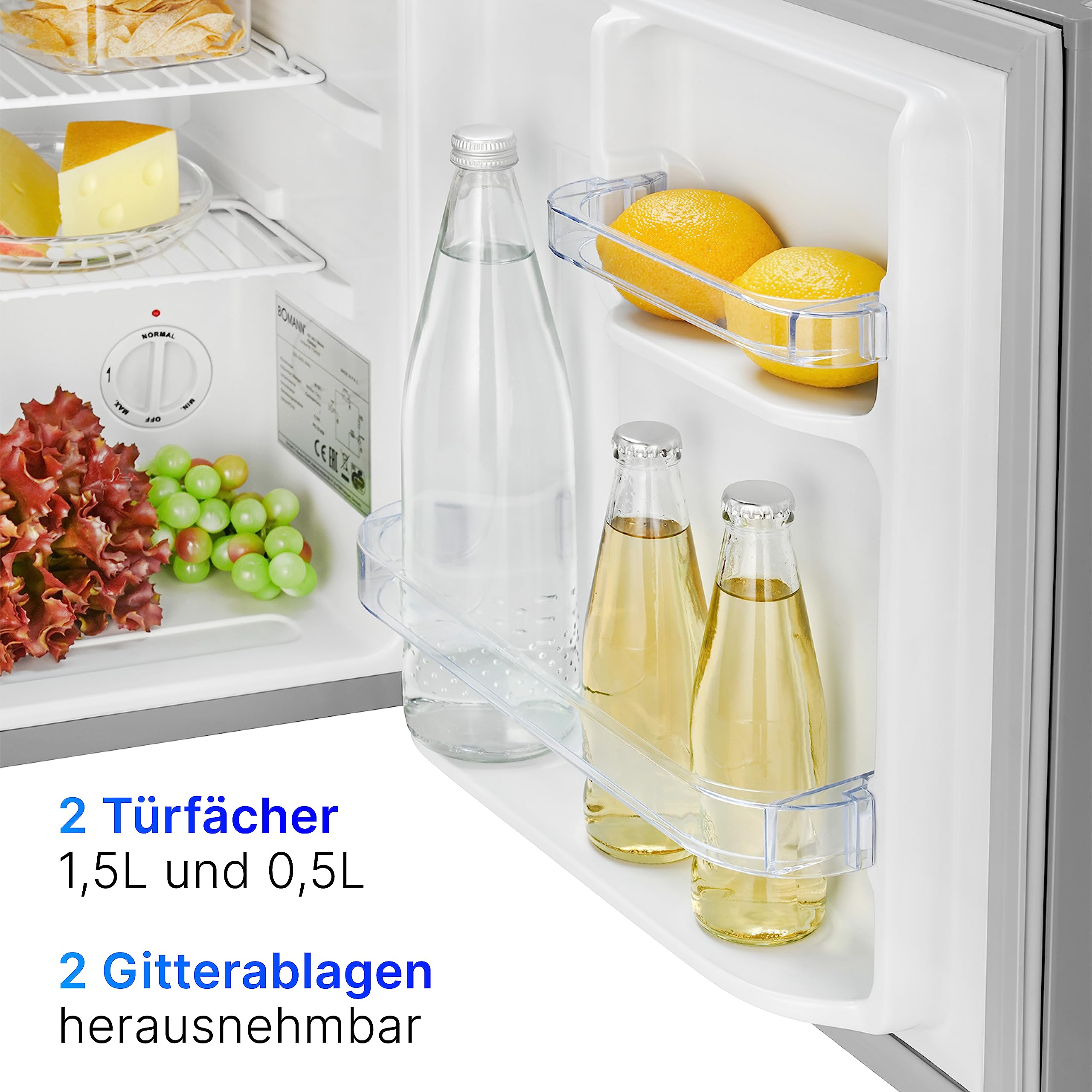 Bomann Mini Kühlschrank 42 Liter Getränkekühlschrank leise 39 dB KB 7346 inox 51x45x45 cm