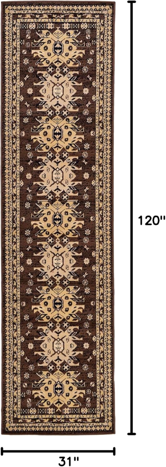 Taftan Brown and Cream Synthetic Runner Rug