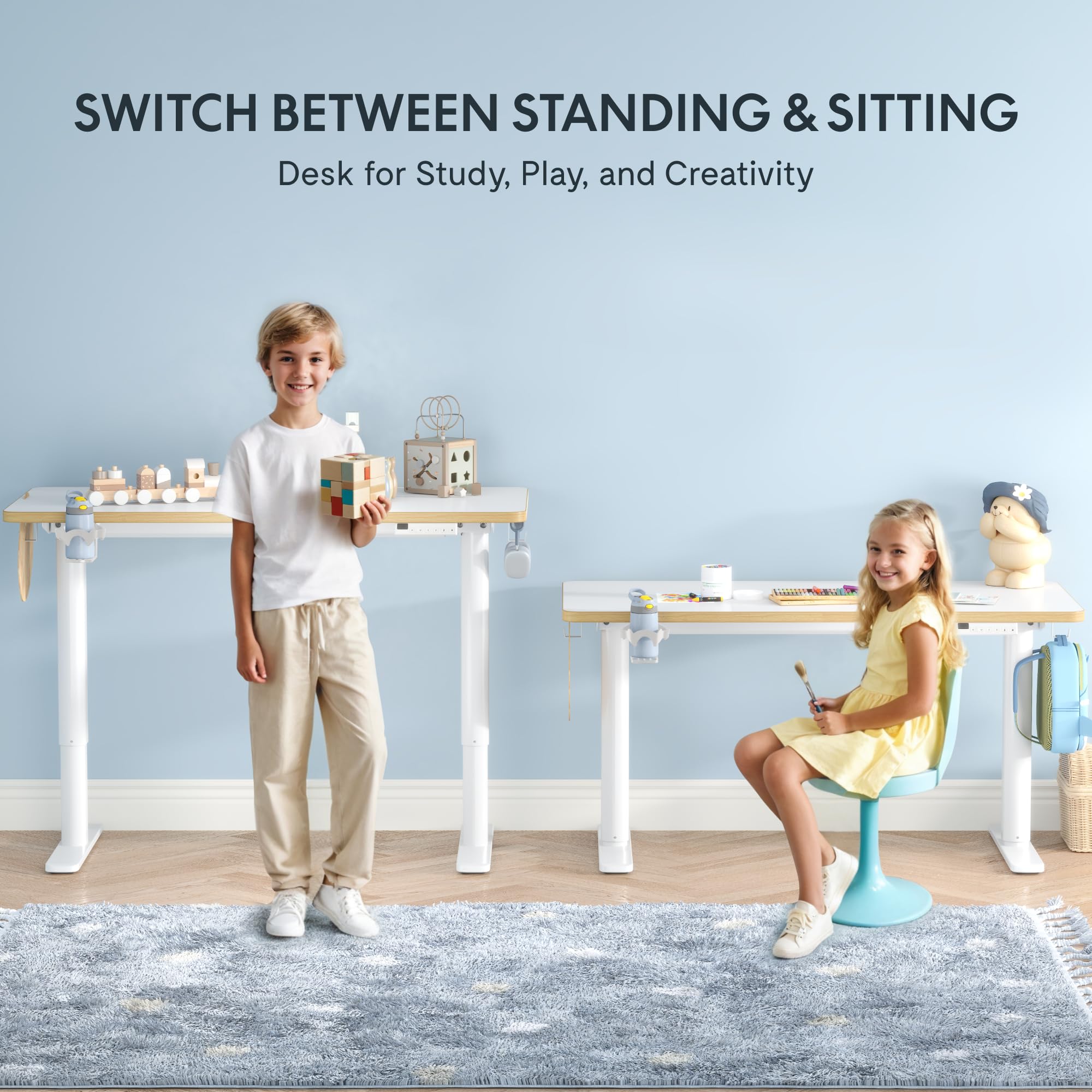 FLEXISPOT Kinderschreibtisch elektrisch höhenverstellbar mit LED-Höhenanzeige 3 Speicherplätzen Kindersicherung 110 x 52 cm