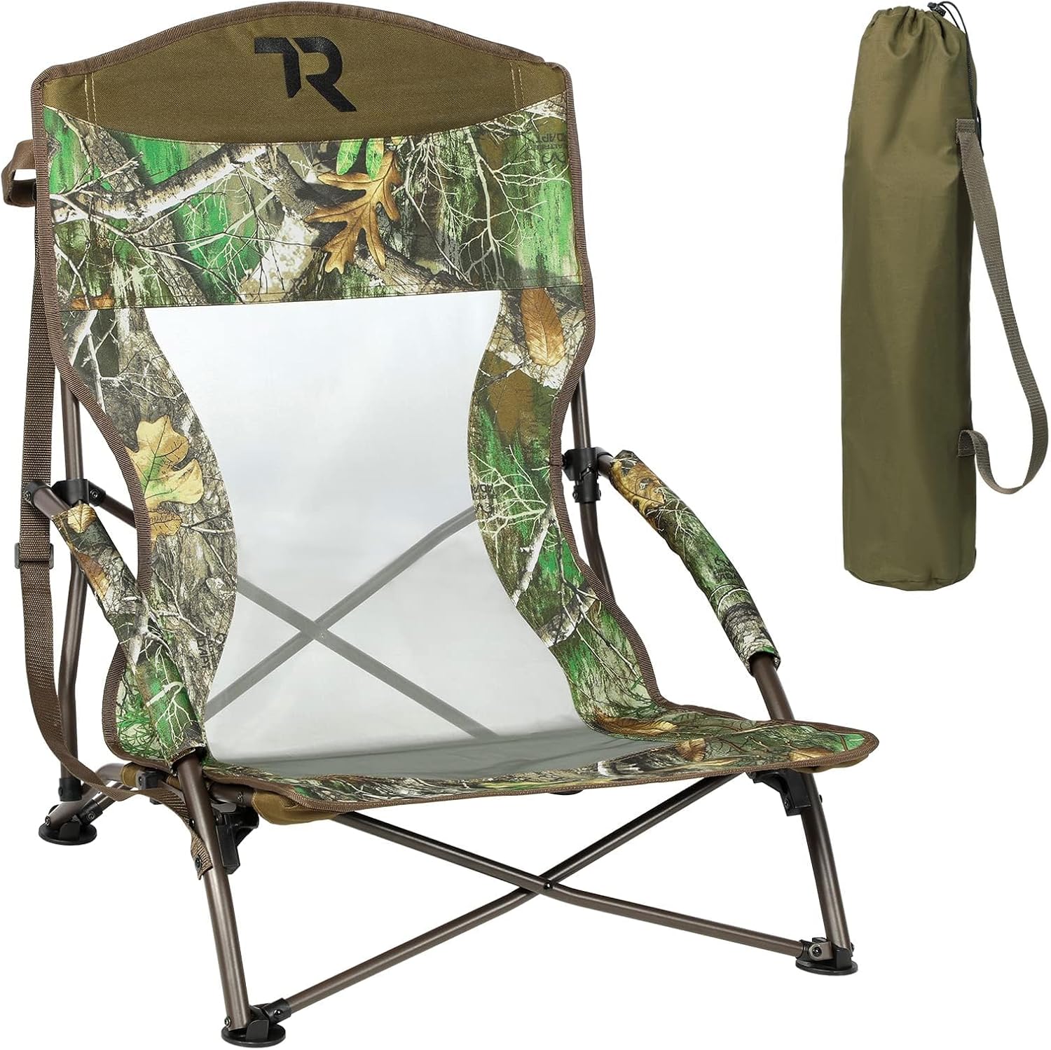 TR Low Camping Chair,Low Lawn Chairs for Concerts Lightweight Heavy Duty,Low Chair with Carry Bag for Outdoor Camping Travel Turkey Hunting Camo2