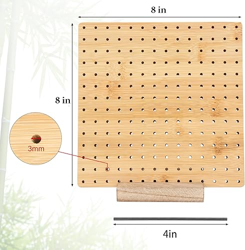 Miniatura 3 de Tablero de bloqueo de ganchillo de madera de bambú para cuadrados, kit completo con 8 pasadores de varilla de acero inoxidable y 12 colores de lana,