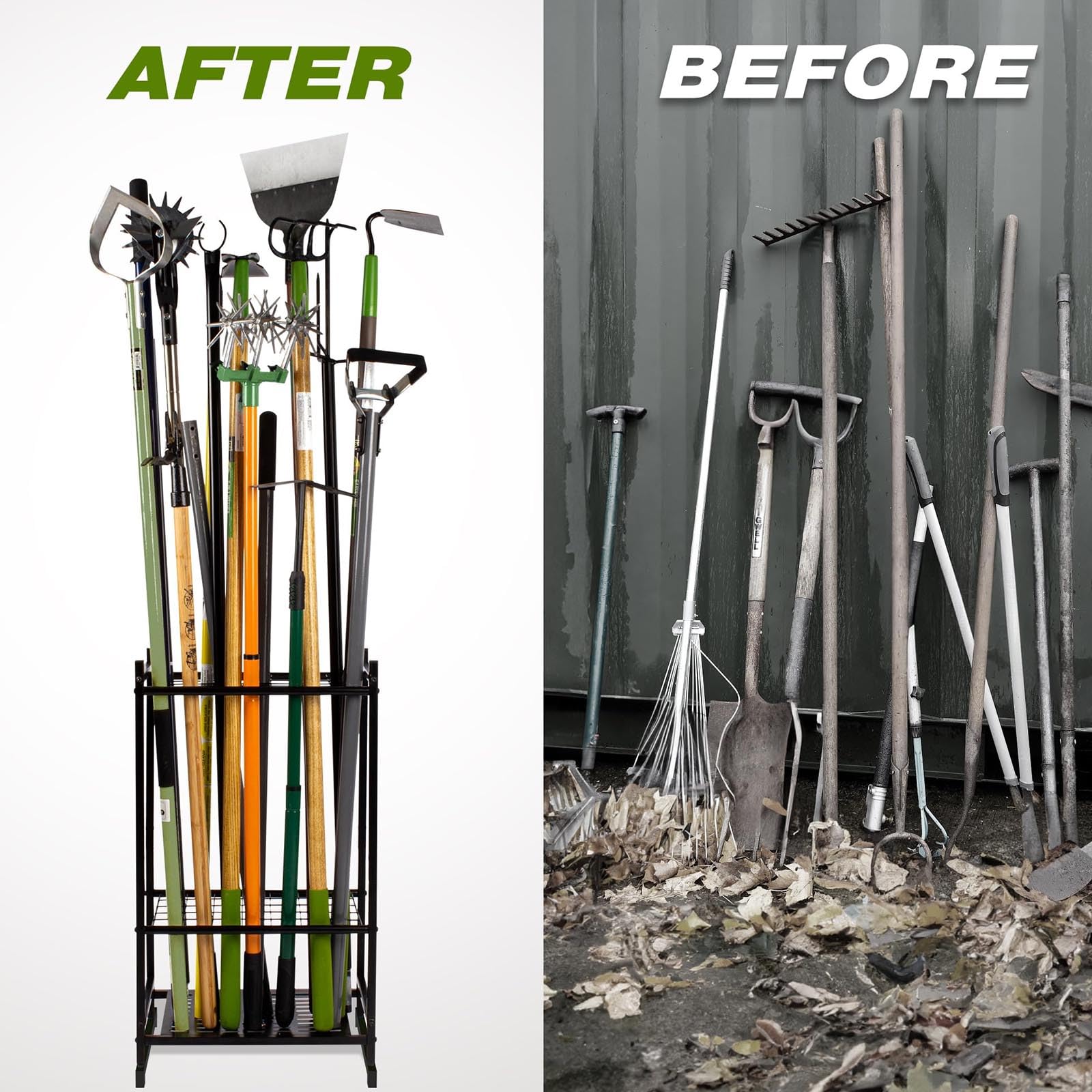 Support de rangement pour outils de jardin, organisateur d'outils de jardin, Garden Tool Organizer, Yard Tool Tower Rack pour jusqu'à 35 outils, support de rangement pour garage, abri de jardin et