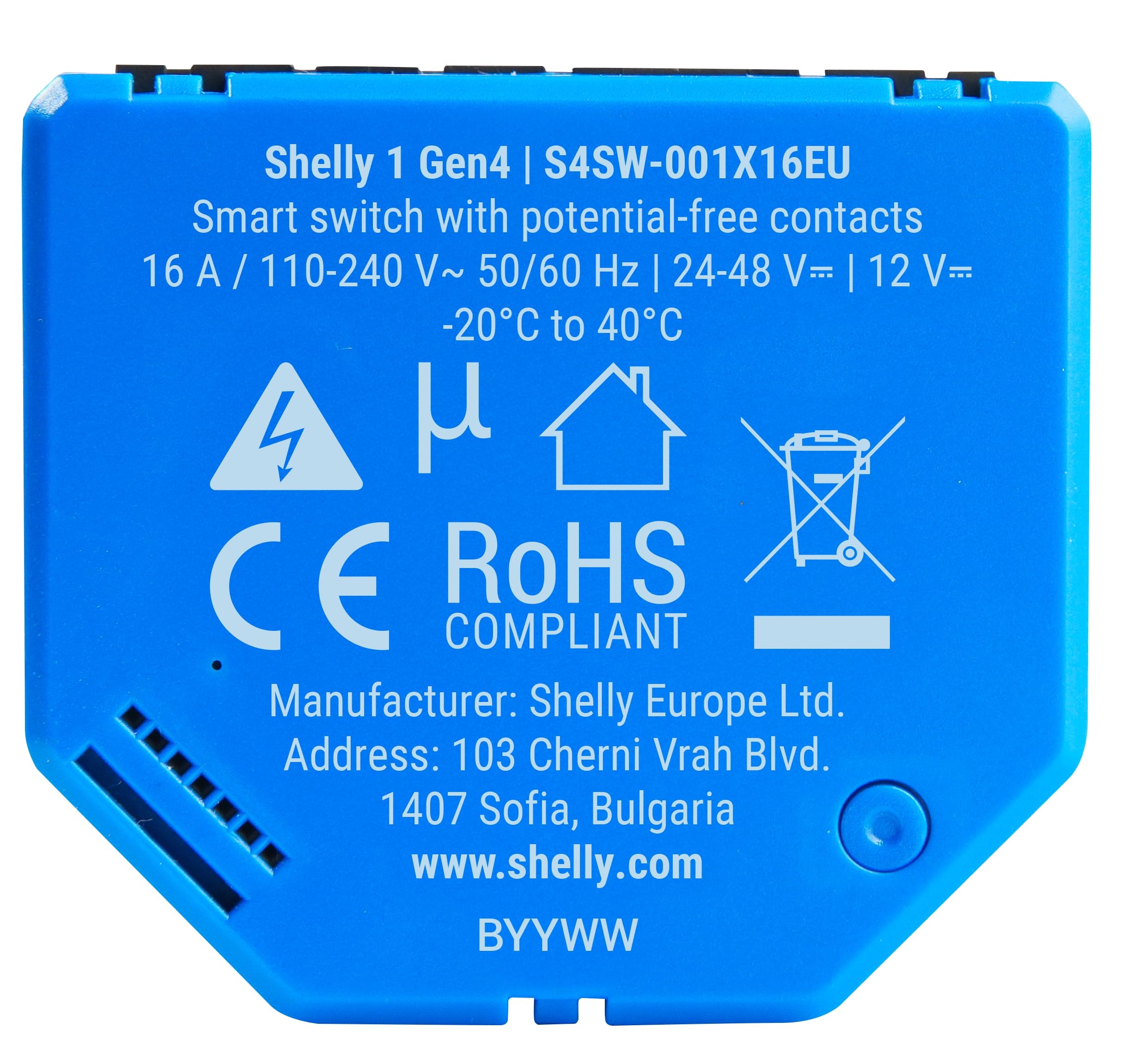 SHELLY Relais 1 Gen4, 16 A, WLAN, Bluetooth, blau, 3 Stück