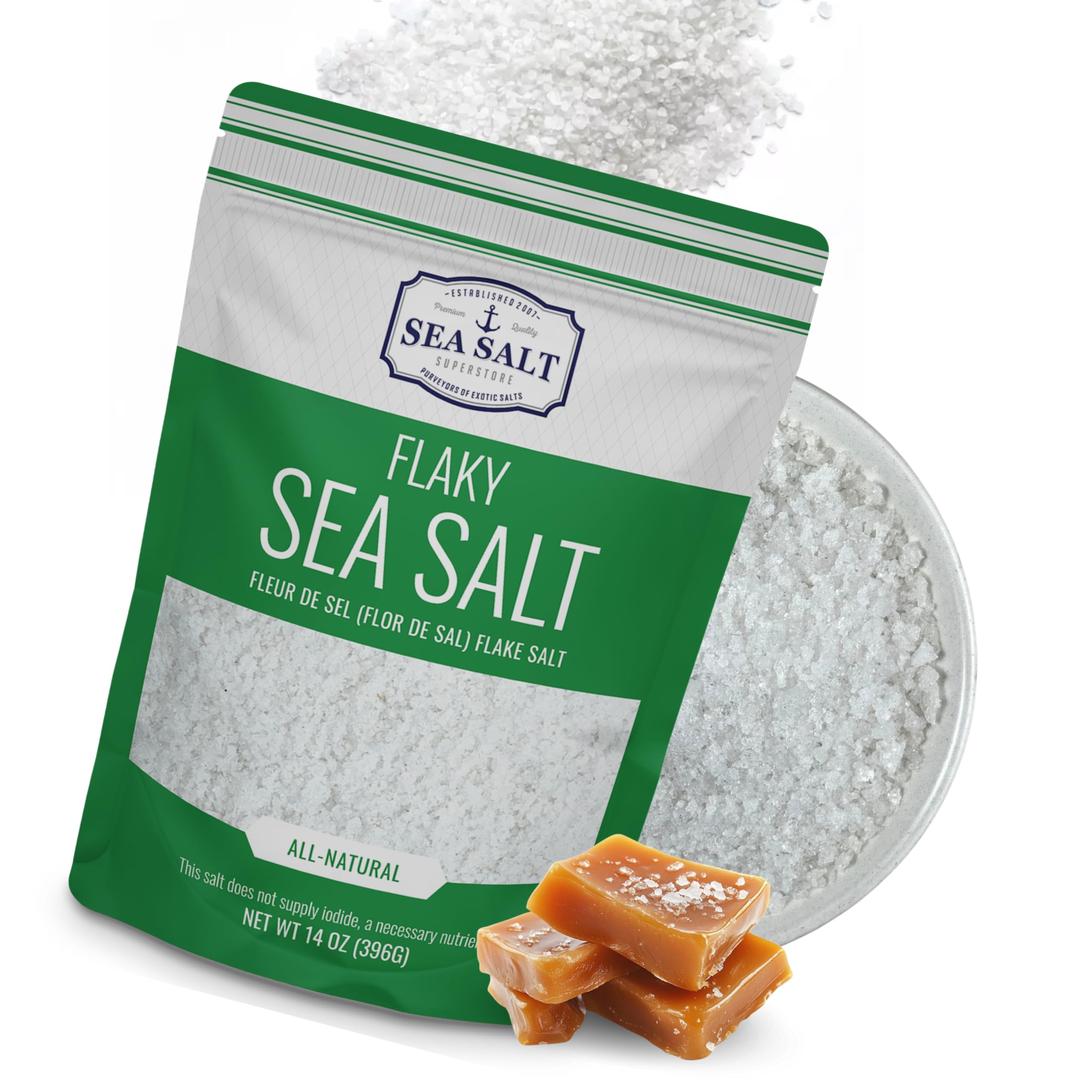 Flaky Hand Harvested Sea Salt Flakes, Baja Fleur de Sel Flake Salt, for Baking and Cooking and Gourmet Finishing, 14 oz Bag