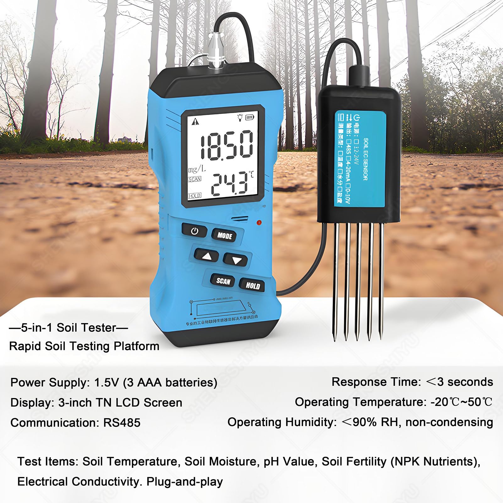 Sensore umidità Terreno, Misuratore Temperatura E umidità | Dispositivo Portatile per Analisi Rapida Del Suolo,Legge Simultaneamente Umidità,Temperatura,Ph,Salinità Ec