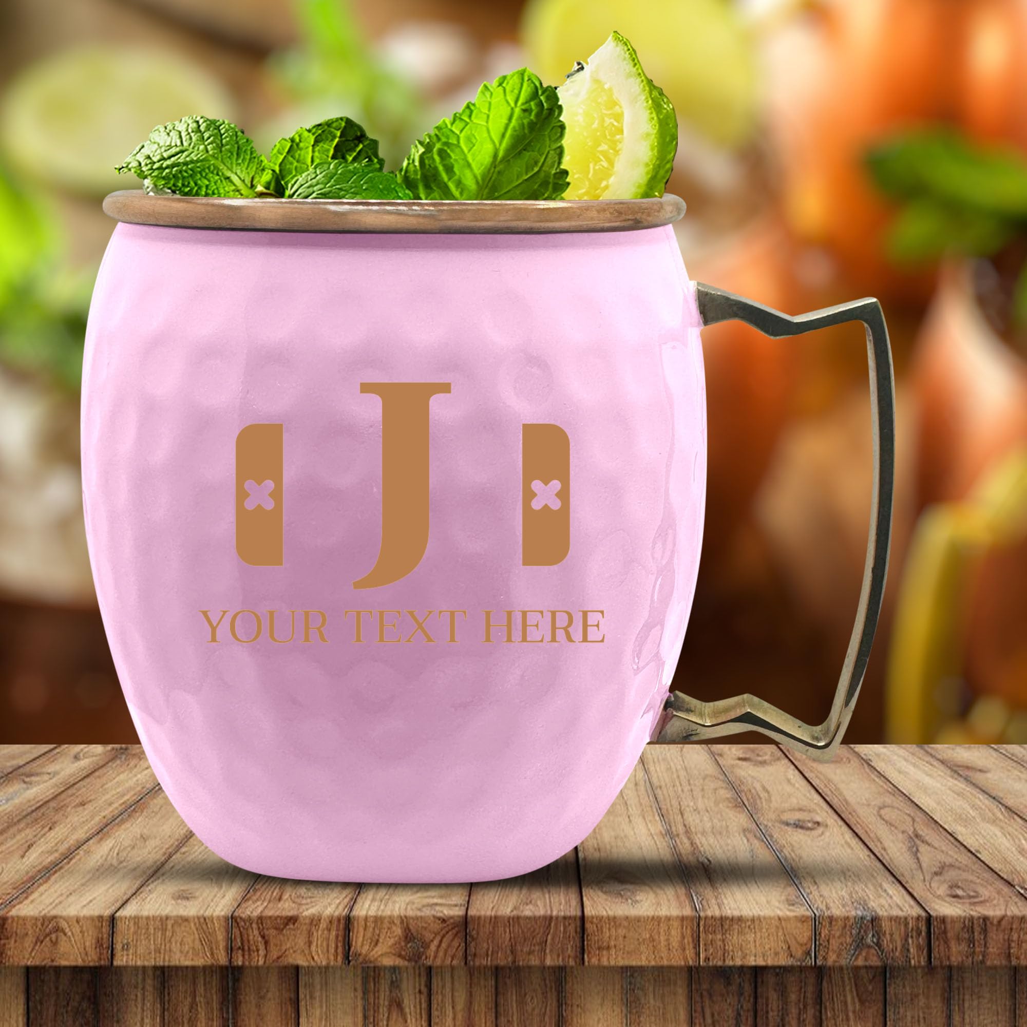 Custom Copper Moscow Mule with Hammered Painted Finish - Engraved Bar Style 100% Copper Cup with Personalized Switch Controller Monogram Gamer Themed Engraving, Brass Handle | 18 oz, Pink | Set of 2