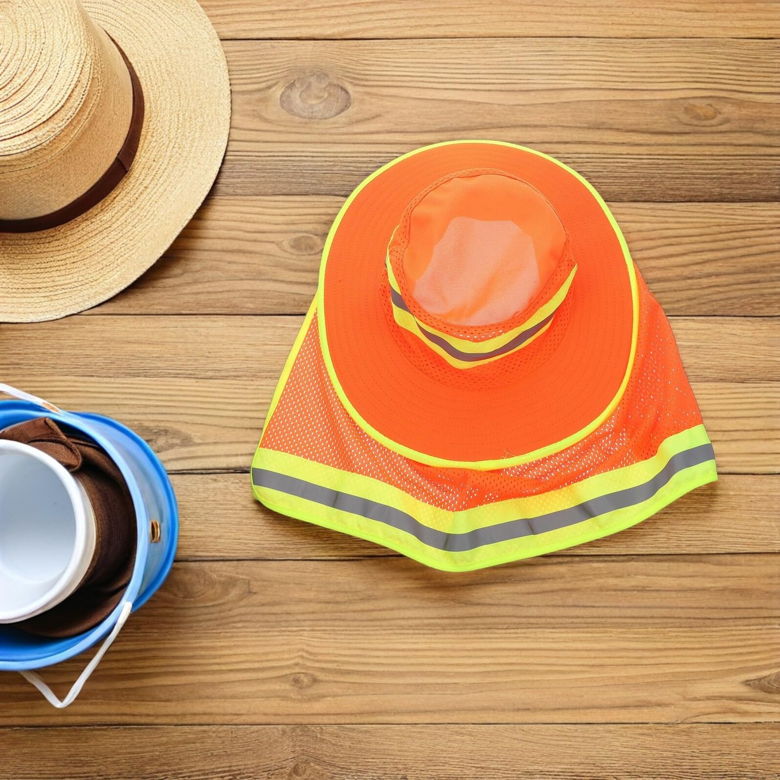 Sombrero de Pesca de ala Ancha 2 Piezas Naranja Unisex