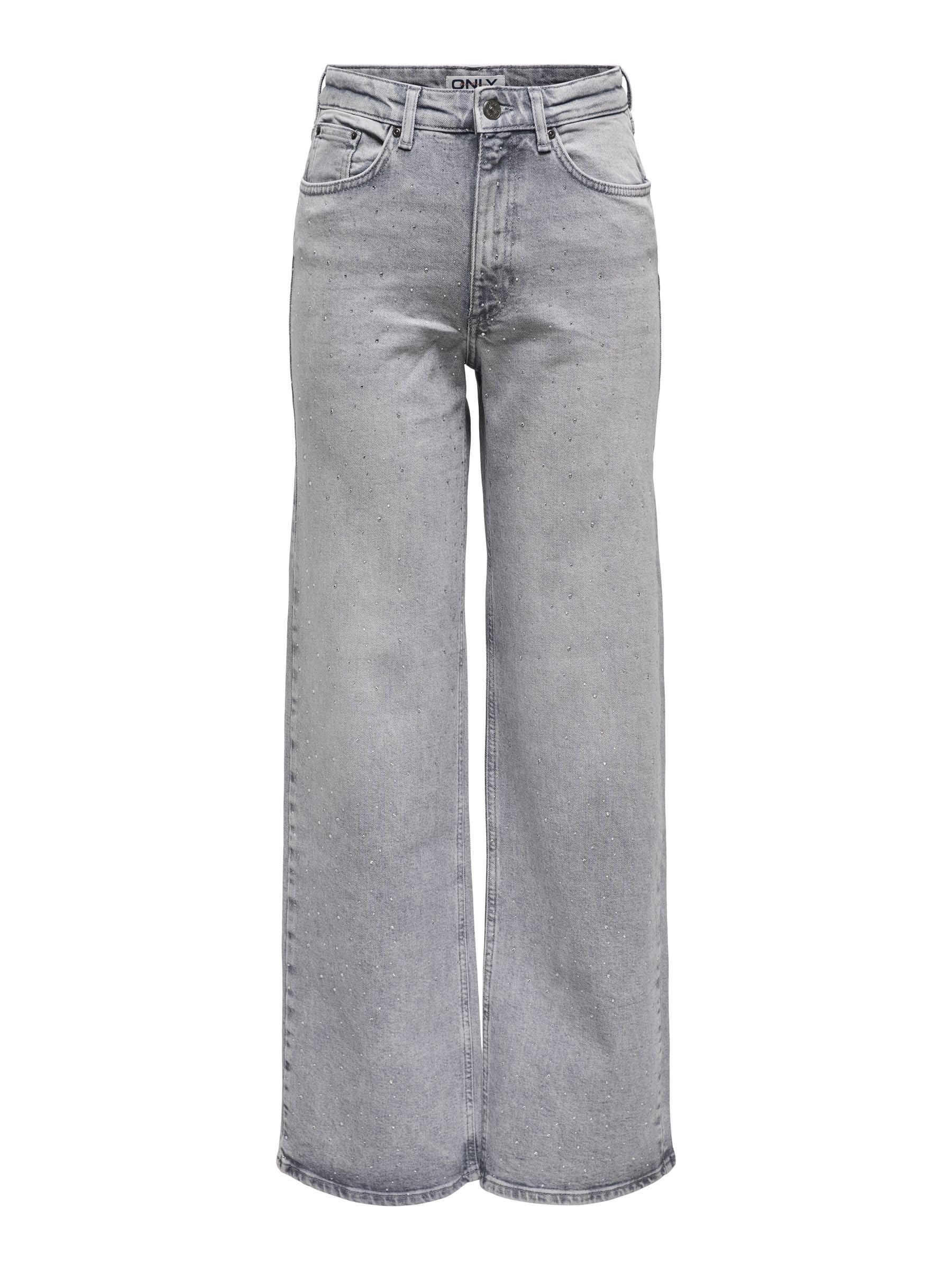 ONLY ONLJUICY Vaqueros Anchos de Pierna Ancha de Cintura Alta Pantalones Vaqueros de Corte Ancho, Medium Grey Denim, 25W / 32L
