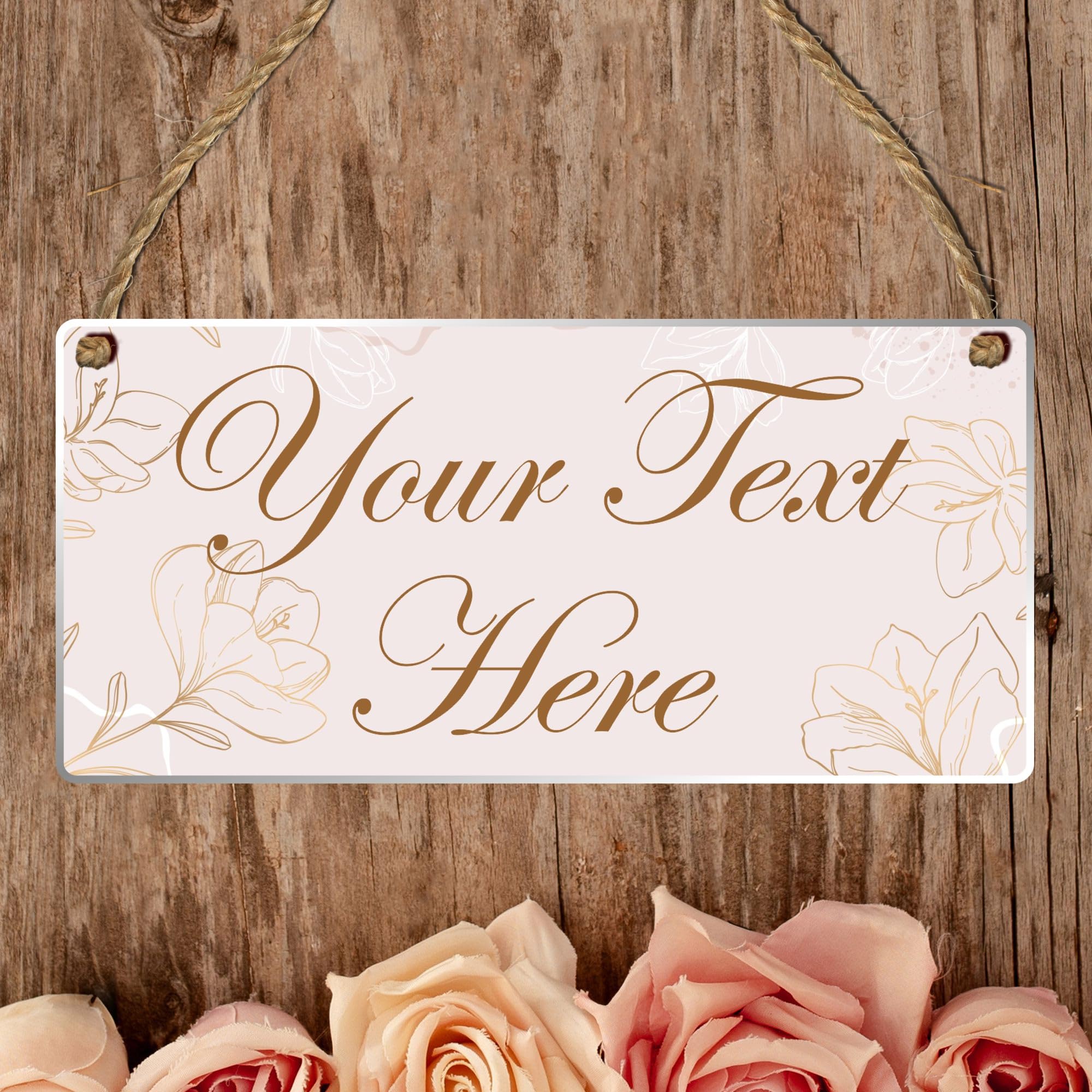 Personalised Floral Hanging Plaque – Customisable Decorative Sign with Elegant Flower Design for Home Décor, Thoughtful Gift for Friends (Beige Floral, Acrylic Indoor & Outdoor Use)