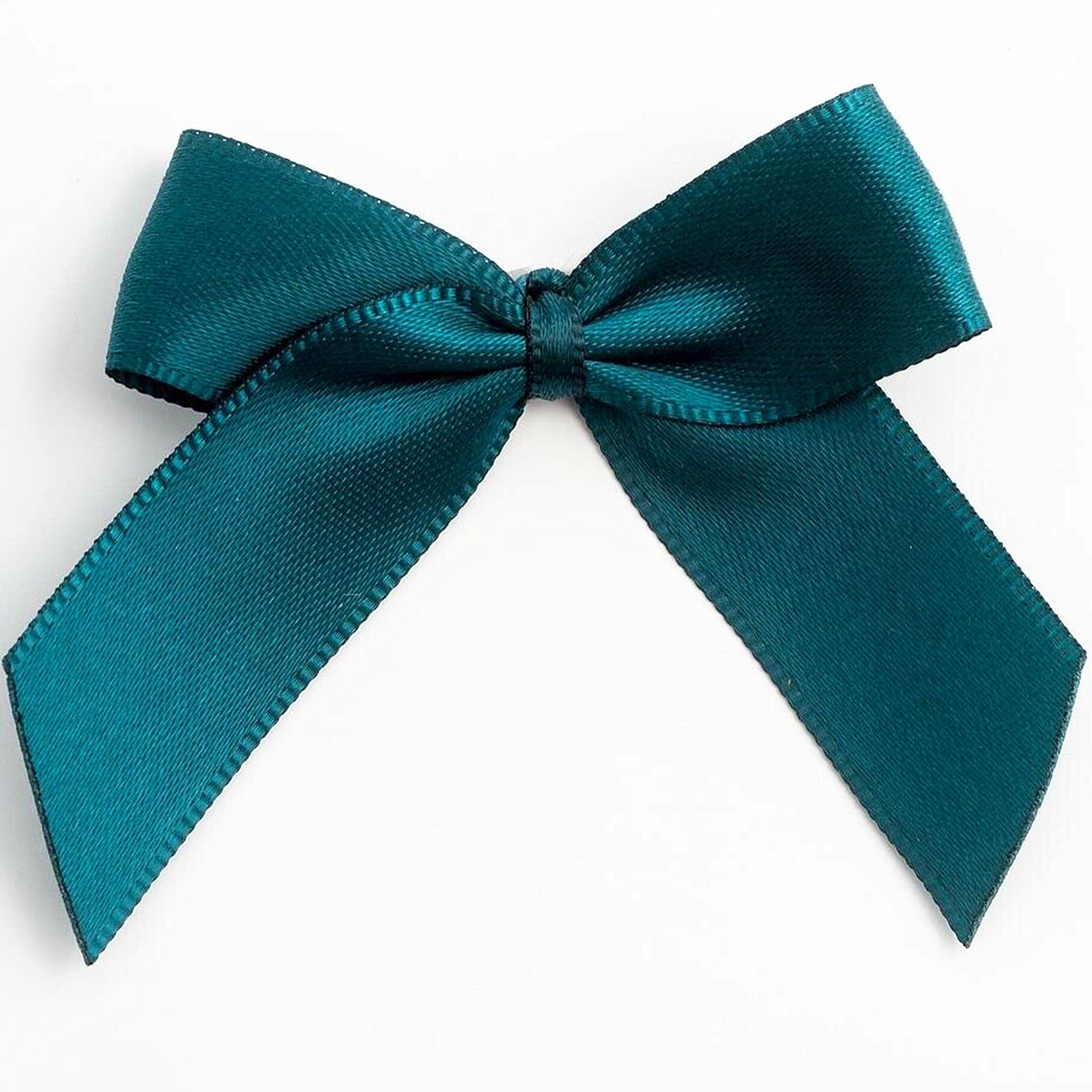 5cm Double Satin Bows – Self Adhesive Pre-Tied Ribbon Bows for Craft Gift Wedding Decoration (Teal, 24pcs)