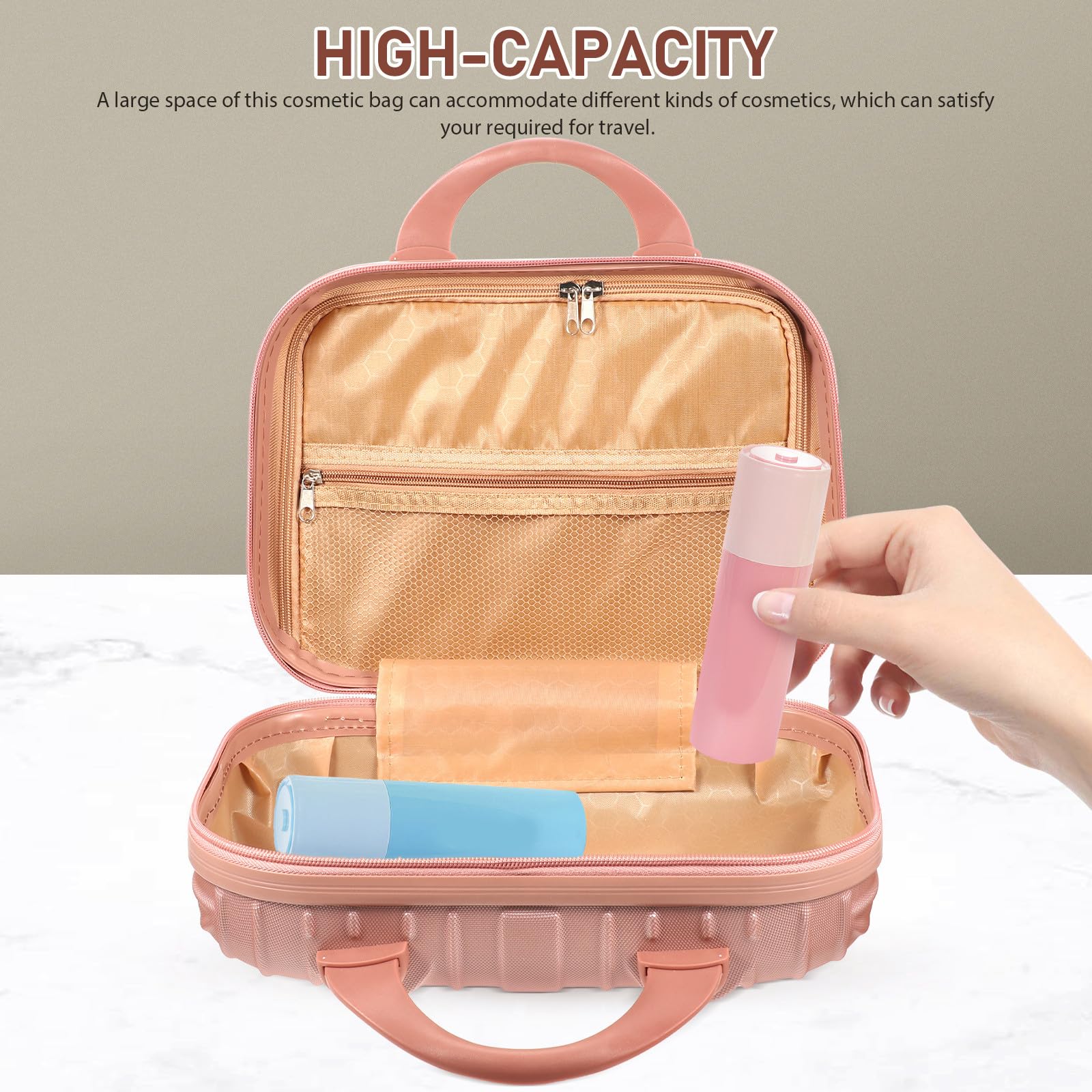 Ciieeo Borsa Multifunzione per Trucco Rosé Gold, Compatta e Resistente, Grande Capacità, Custodia Portatile per Uso Domestico e Viaggio
