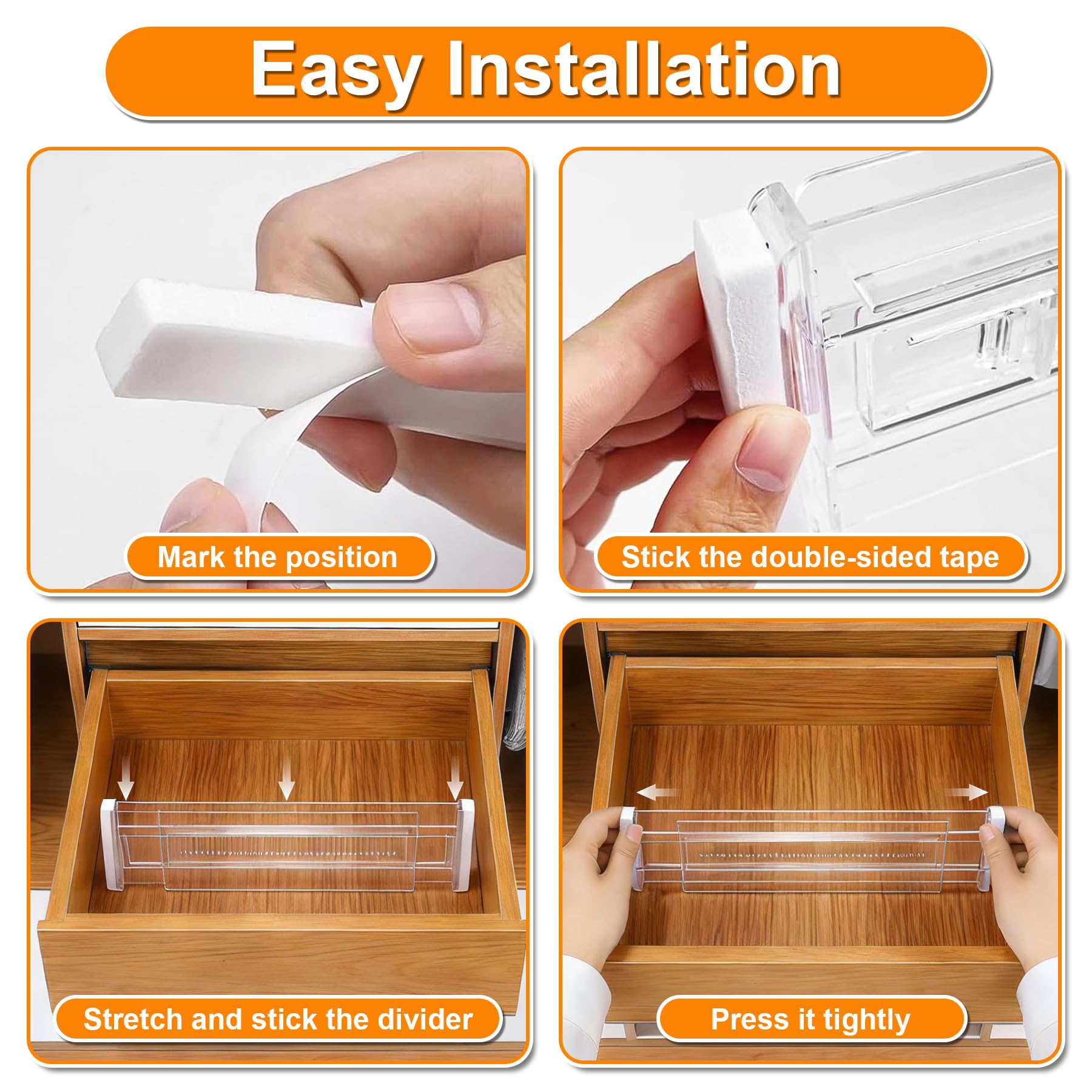 8 Pezzi Divisori per Cassetti Regolabili, Organizer Cassetti, Cassetti in Trasparente Separatori, Divisori per Cassetti in Plastica per Comò, Armadio, Bagno, Cucina, Ufficio