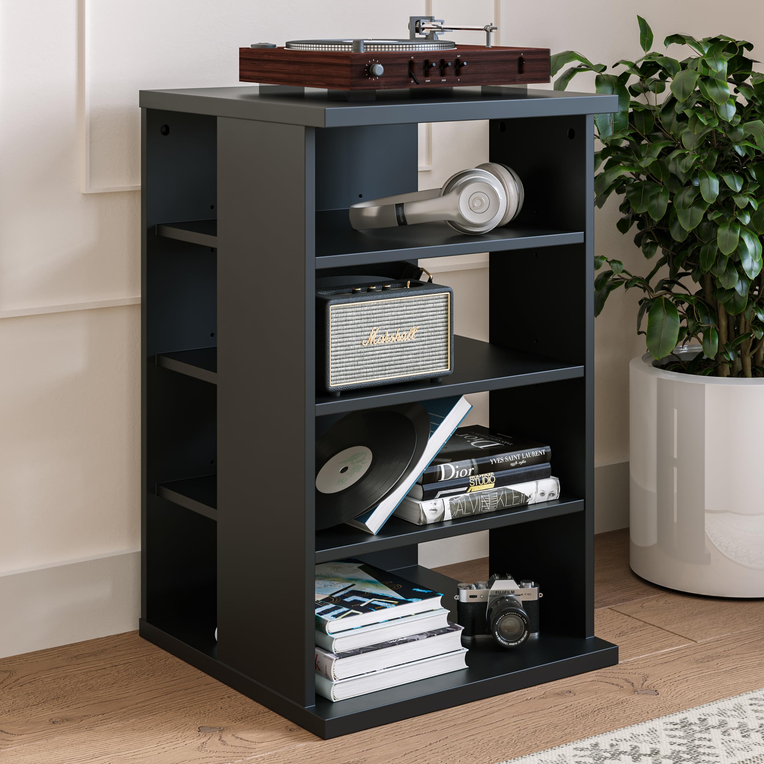 Nexera 101006 Jasper 4-Shelf Audio Tower Bookcase, Black