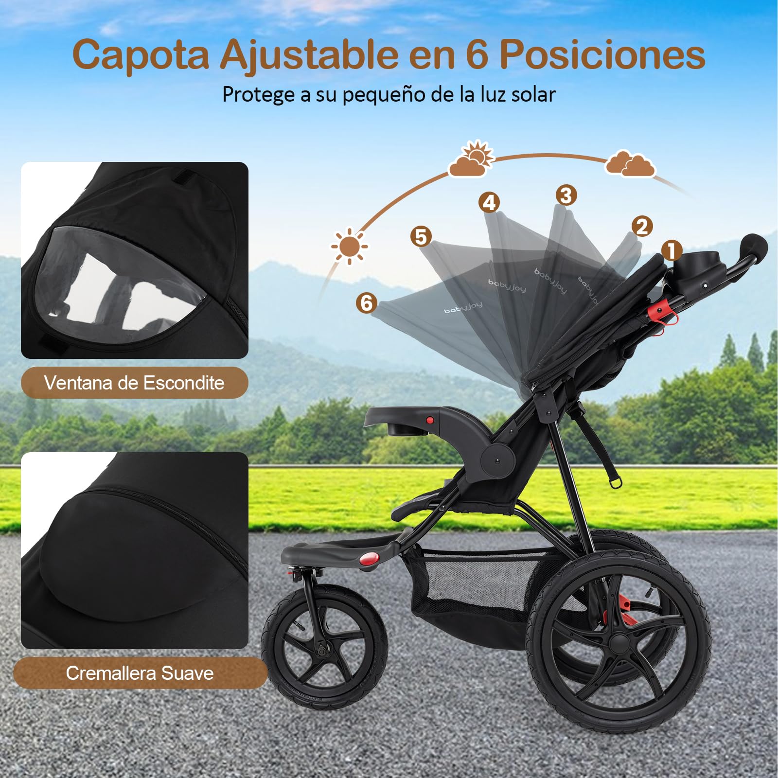 GOPLUS Cochecito de Bebé Jogger, Cochecito de Viaje Compacto y Plegable con Capota Ajustable en 6 Posiciones y Respaldo Reclinable, Arnés de Seguridad, Cesta Portaobjetos, para 6 a 36 Meses