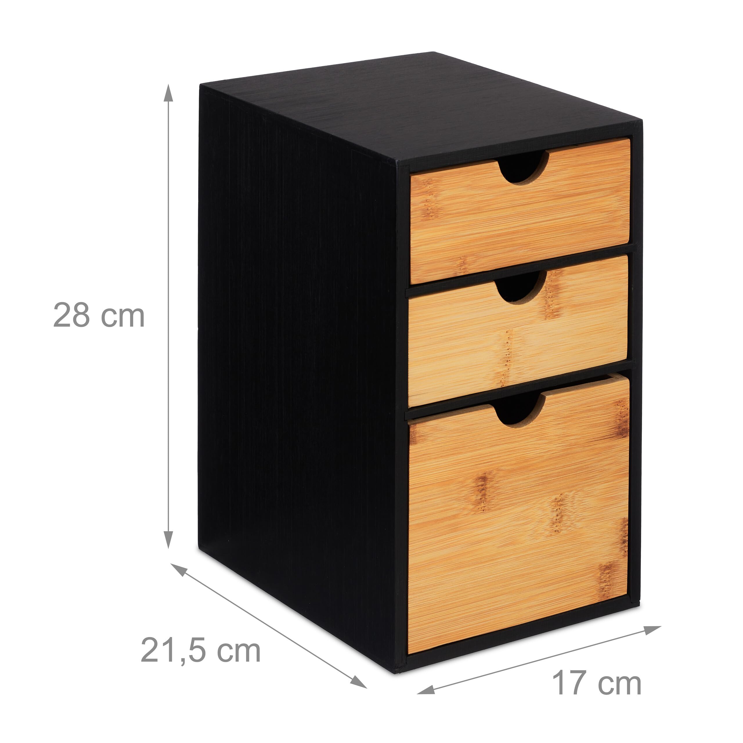 Relaxdays Cajonera, 3 Cajones, Bambú y MDF, 28 x 17 x 21,5 cm, Organizador para Oficina y Despacho, Natural/Negro