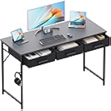 Pamray 47 Inch Small Computer Desk with 3 Drawers for Bedroom Study Writing Home Office Table for Small Spaces Grey