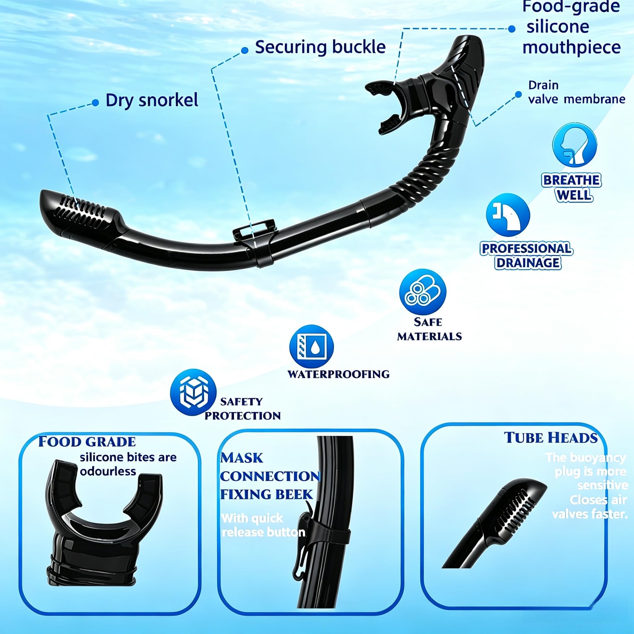 Kit de snorkeling optique avec force visuelle, dioptrie : de 0 à -9, kit de plongée pour adulte avec bouchons d'oreilles et sac de rangement, tuba sec, lentille en verre trempé