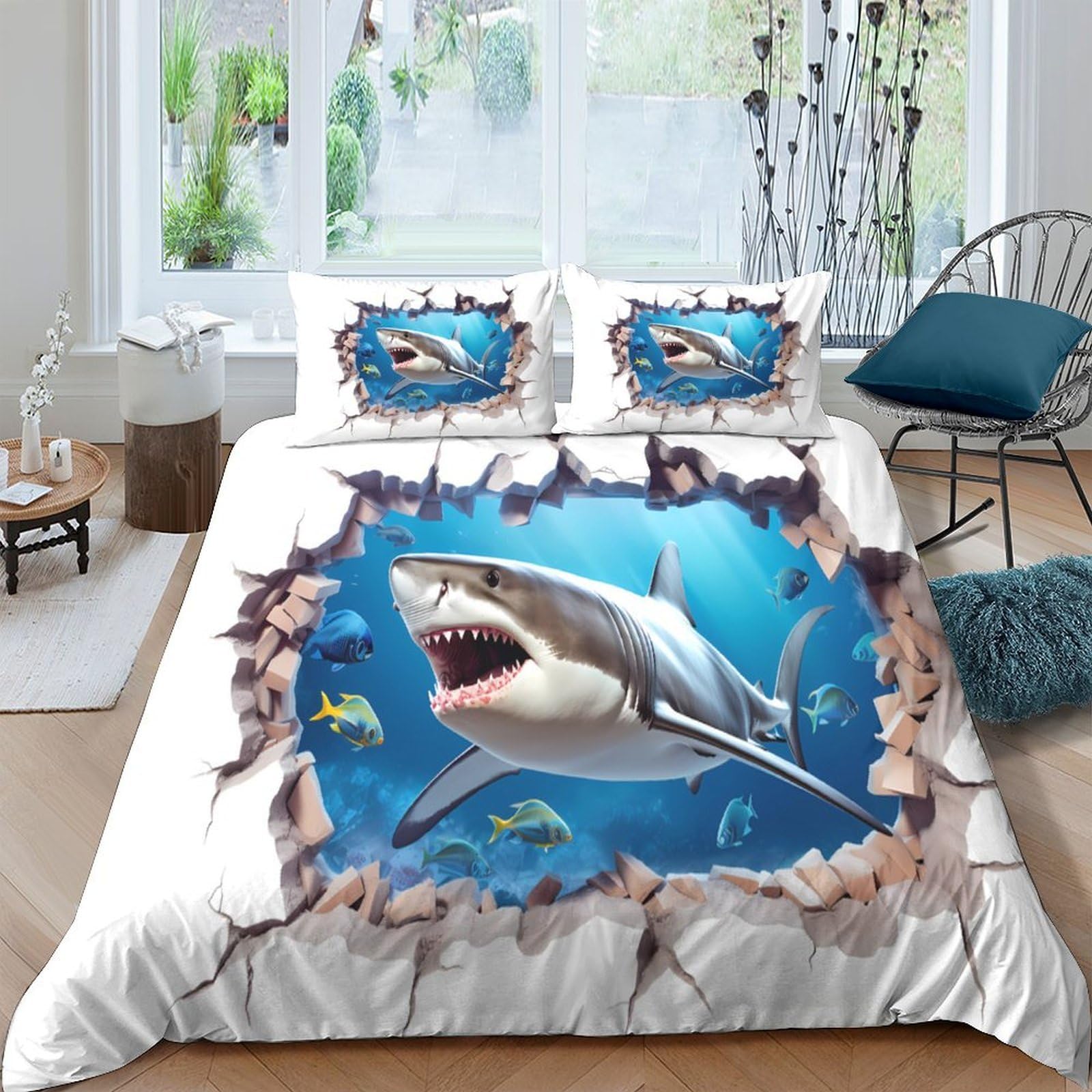 Ctjqhvkz Style-6 3D Printed Shark Ocean Fitted Sheet Microfiber Soft Breathable Underwater Scene Bed Sheet For Bedroom Dorm Mattress Decor Single（135X200cm）