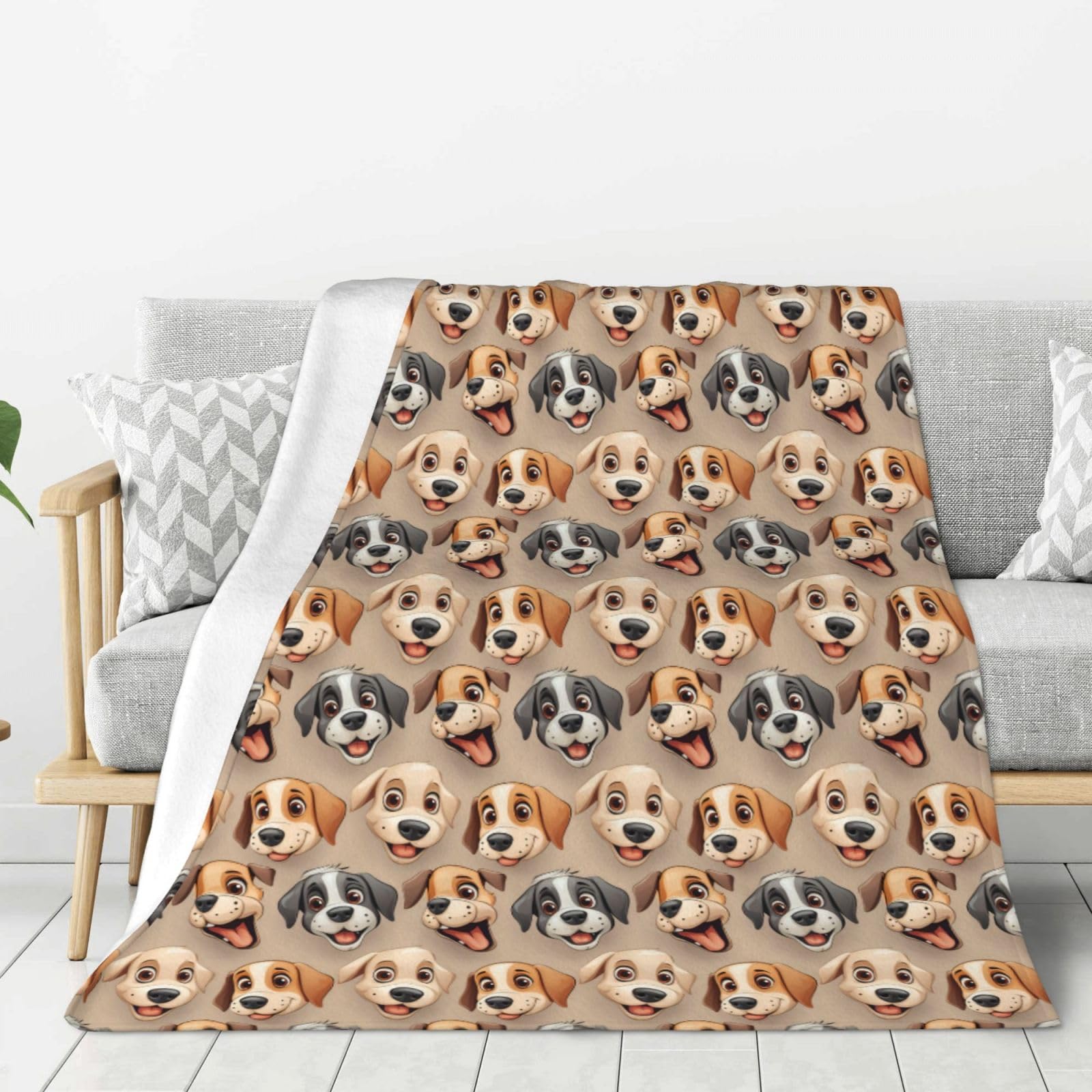 Couverture douce et épaisse Merican à motif tête de chien pour lit et canapé