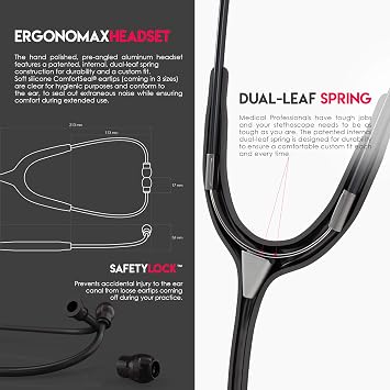 MDF Instruments, Acoustica Lightweight Stethoscope for Doctors, Nurses, Students, Home Health Use, Dual Head, Black Tube, Black Chestpiece-Headset, MDF747XPBO