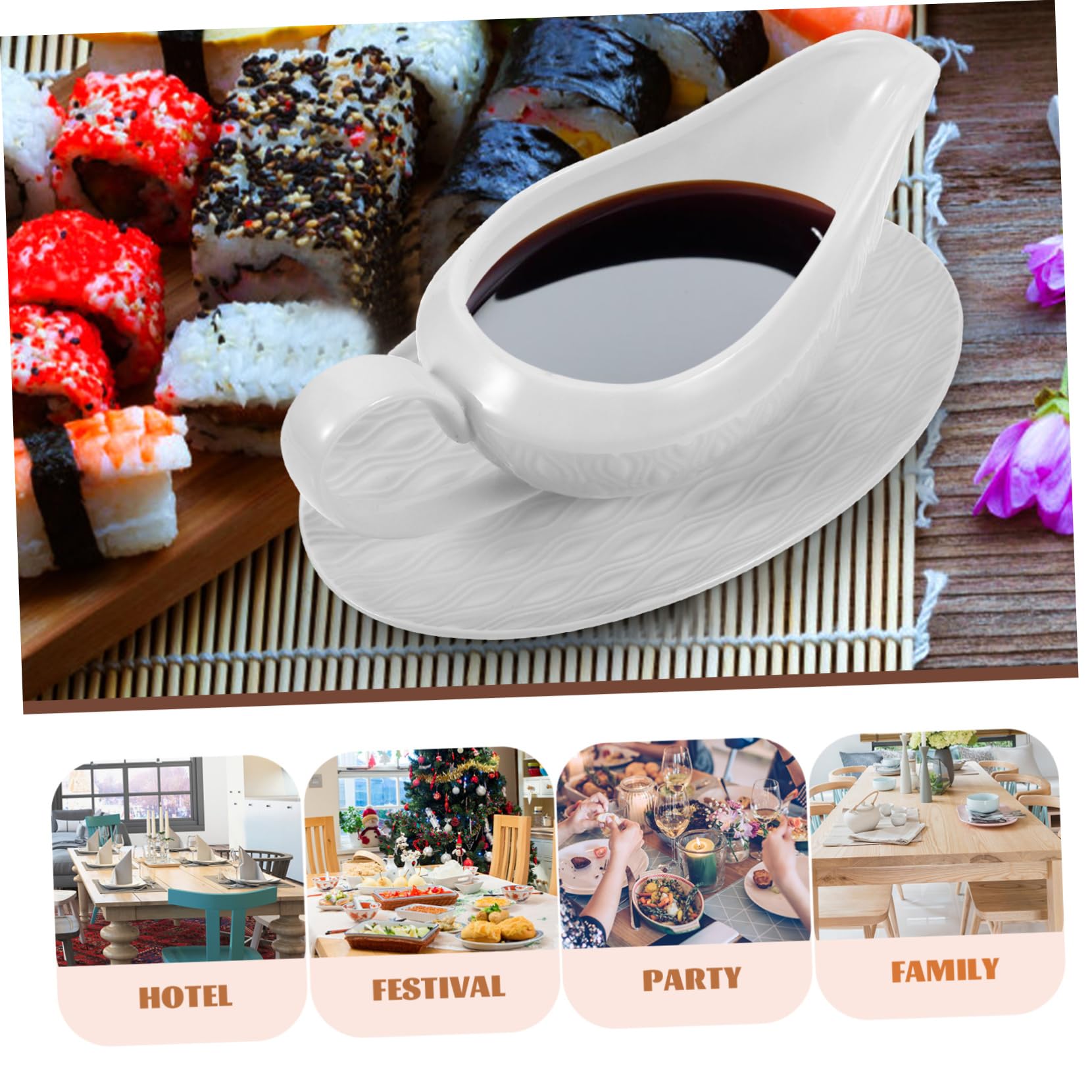 COLLBATH Milk Cup Juice Bucket Gravy Bowl Small Sauce Pitcher Gravy Sauce Boat Gravy Dispenser Gravy Boat with Handle Gravy Boat with Tray Salad Dressings Boat Condiment Bowl White Ceramics