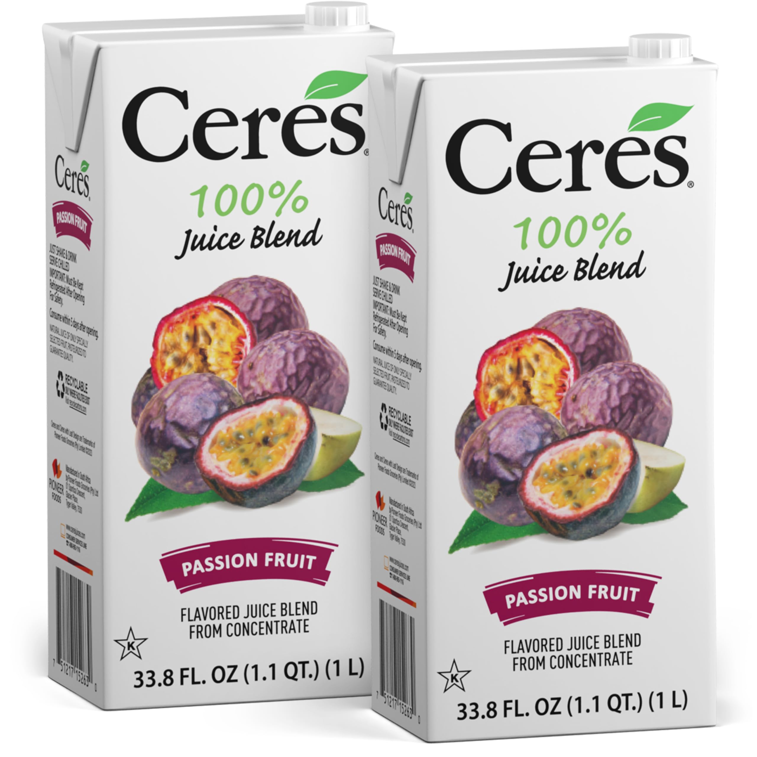 Ceres100% All Natural Pure Fruit Juice Blend, Passion Fruit - Gluten Free, Rich in Vitamin C, No Added Sugar or Preservatives, Cholesterol Free - 33.8 FL OZ (2)