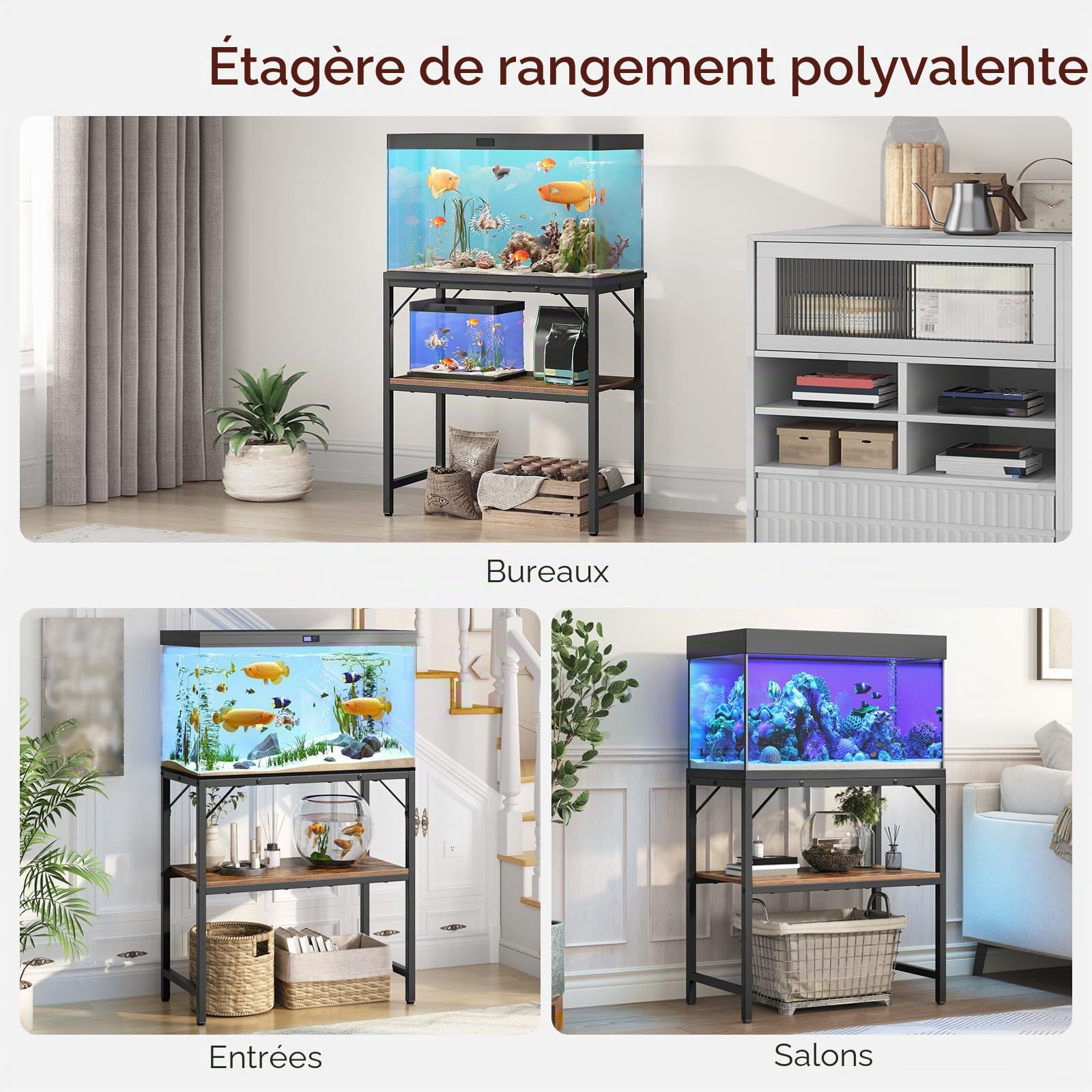 MAHANCRIS Support d'aquarium, Meuble d'aquarium 20 L, Étagère d'aquarium, Table d'aquarium à 2 étages, Support de réservoir de poisson avec étagère, Capacité de charge 204 kg, 61 x 30 x 62 cm, Marron