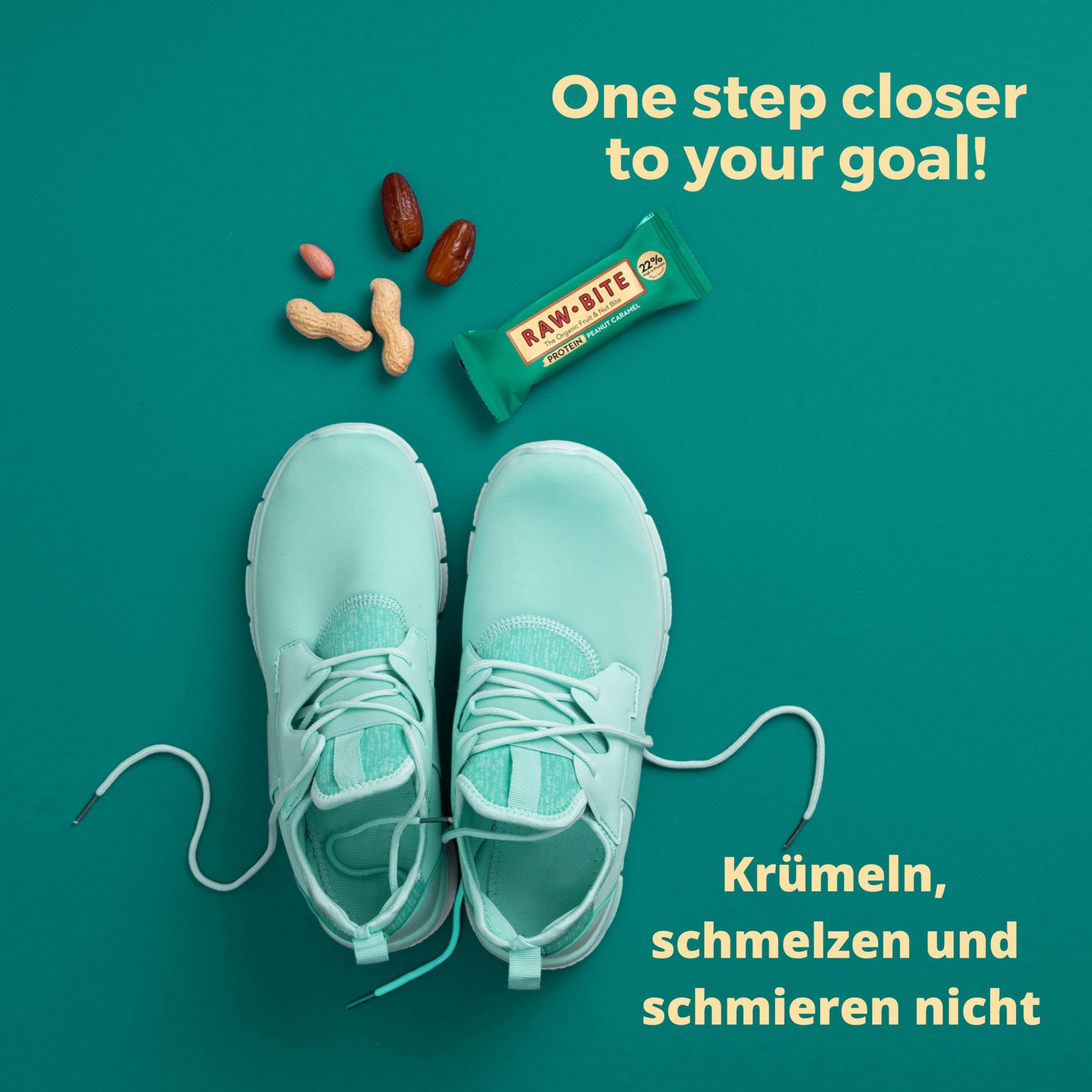 RAWBITE PROTEIN Riegel mit 22g Eiweiß I 12 Bio Proteinriegel in der Box I Reisprotein, Datteln, Erdnüsse, Salz & Karamelaroma I Vegan, glutenfrei, laktosefrei I enthält von Natur aus Zucker I 12 x 45g