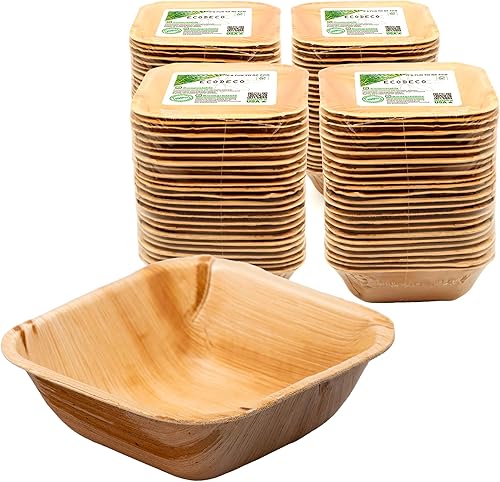 Miniatura 1 de 100 cuencos cuadrados desechables de hoja de palmera, 5 pulgadas, compostables, ecológicos, como platos de fiesta de bambú para sopa caliente o
