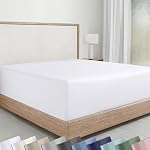 California Design Den 100% Coton Fit Sheet Queen Size, Deep Pocket, Durable Sateen, Tout-Around Élastique, Tête/Foot Side Indicators, White Fitted Sheet Reine seulement