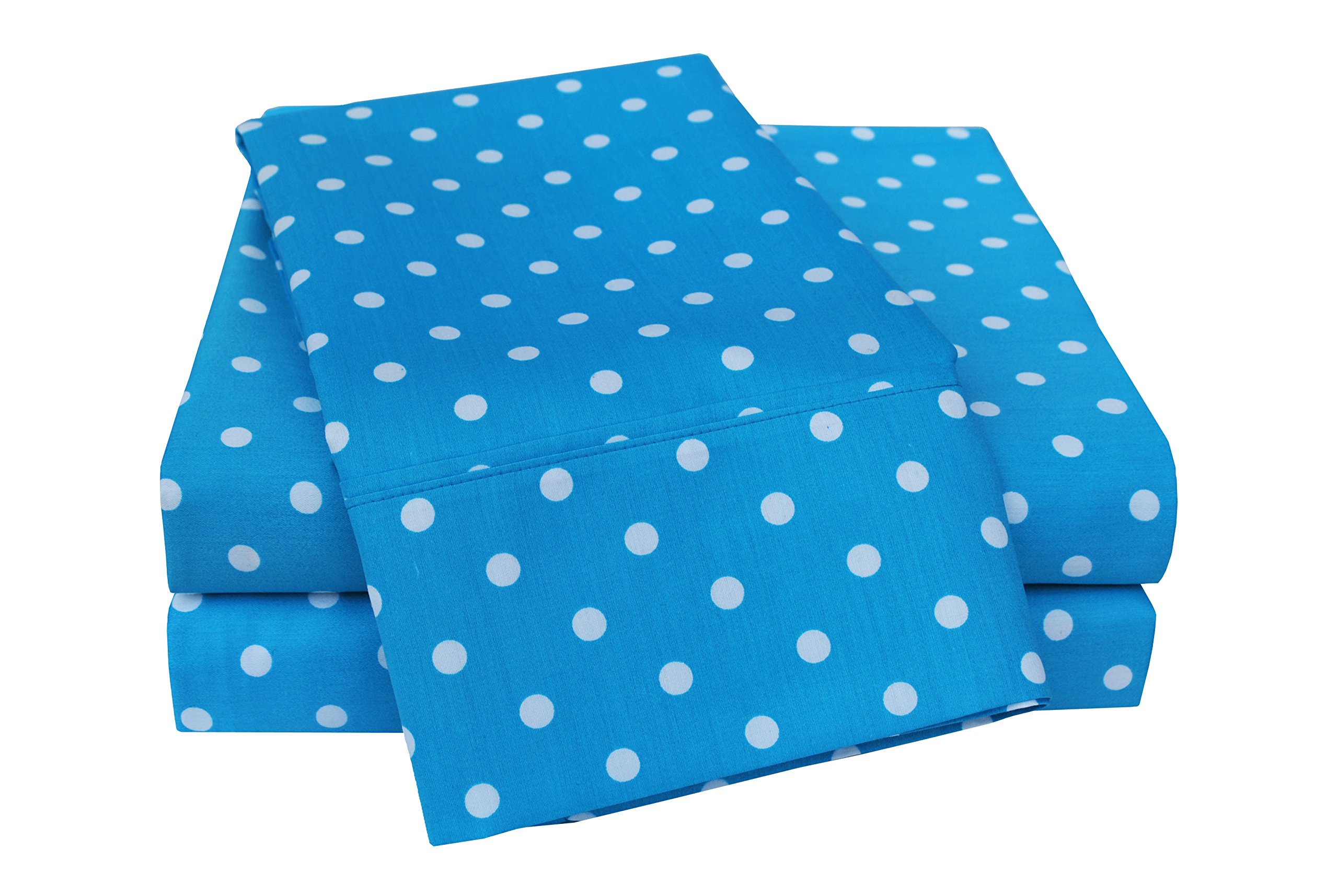 SUPERIOR Polka Dot Sheet Set, 600 Thread Count Cotton Blend Bedding Sets, Soft and Wrinkle Free Sheets with Deep Fitting Pockets - Twin XL, Aqua
