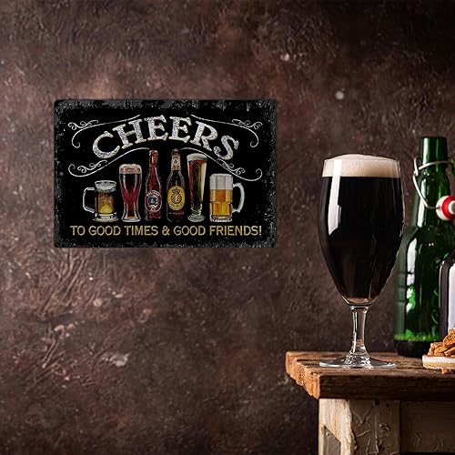 Miniatura 8 de Putuo Decor Letrero de estaño de metal Cheers, letreros de barra para bar en casa, pub, cueva de hombre, decoración de pared para buenos momentos ¡8