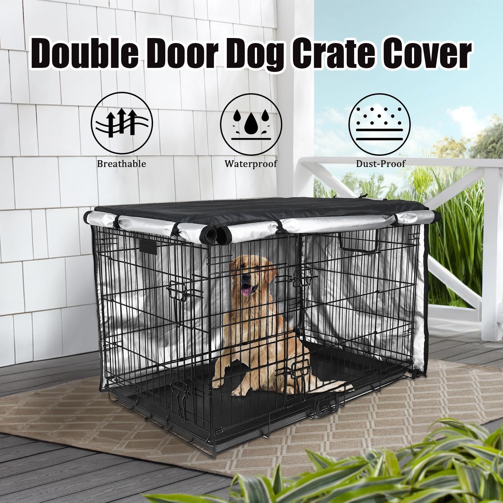 Générique Housse Cage Chien Double Porte - 107x72x77cm Pare- Chenil Animal, Résistante Anti- | Protecteur Chenil Tissu Robustes Coupe-Vent pour Races Chiens Moyennes | Housse Cage Tissu