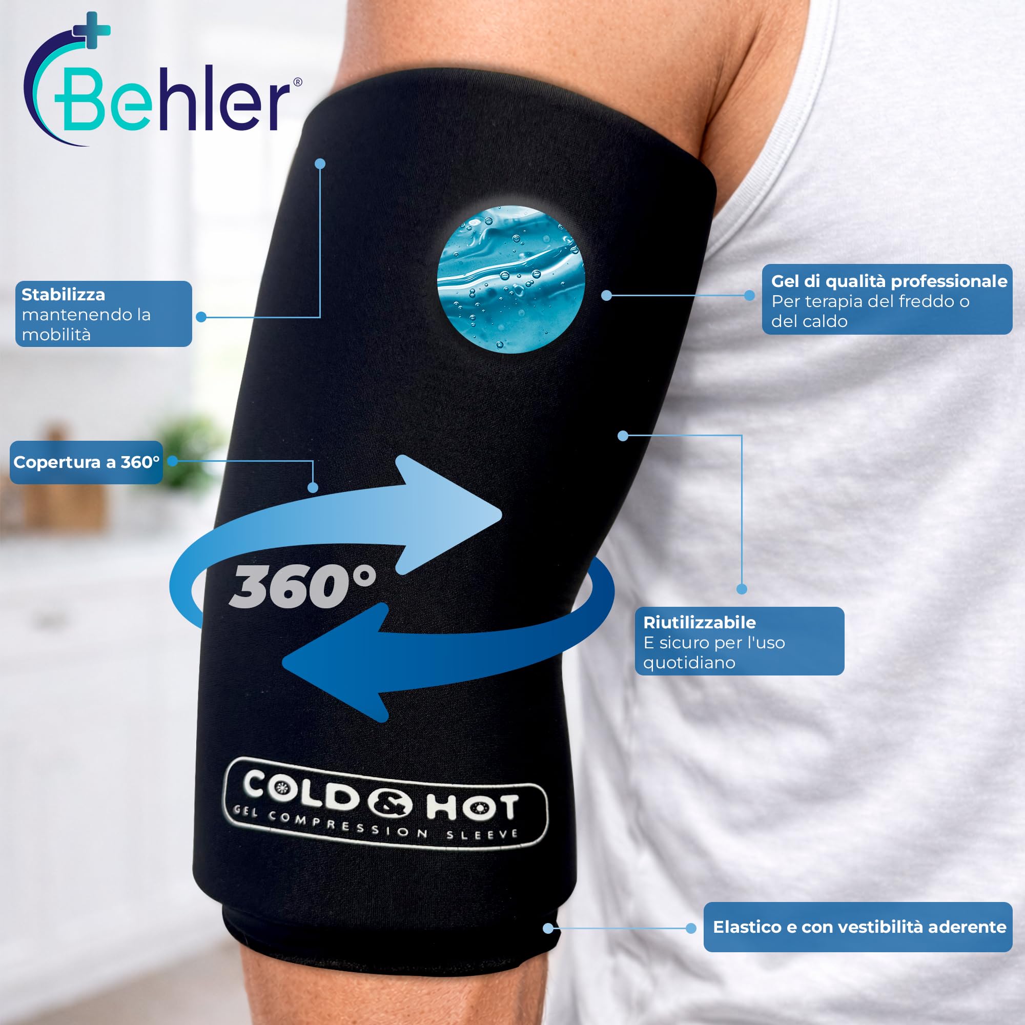 Set di 2 maniche compressive in gel freddo/caldo - Taglie M 33–40cm - Impacco Freddo/Caldo Indossabile 360° Slip-On - Ice Cold Sleeve - Per polso, gomito, braccio, caviglia, ginocchio