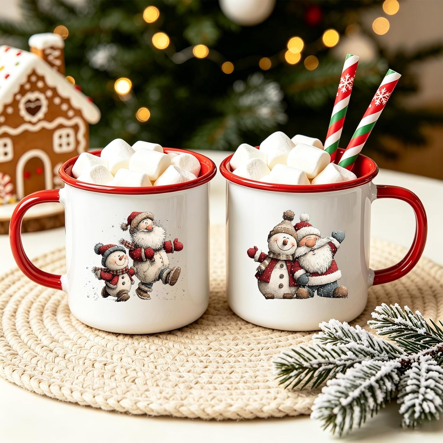 Christmas Rub On Transfers for Crafts Vintage Snowman Gnome Decals for Wood