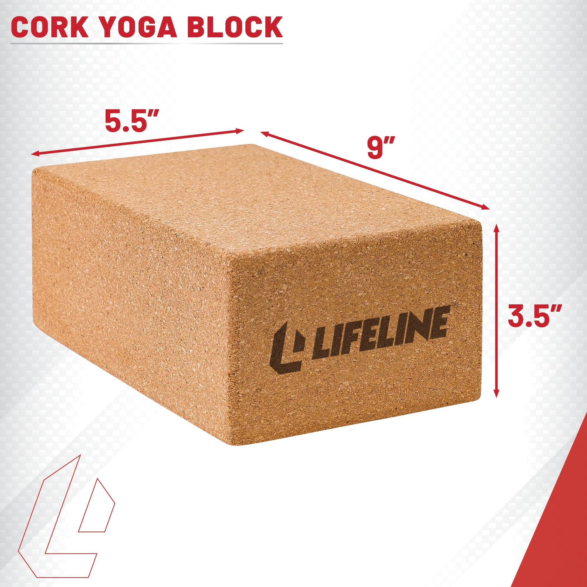Lifeline Fitness Cork Yoga Block - Sustainable Home Gym Workout Equipment for Yoga, Pilates and General Fitness