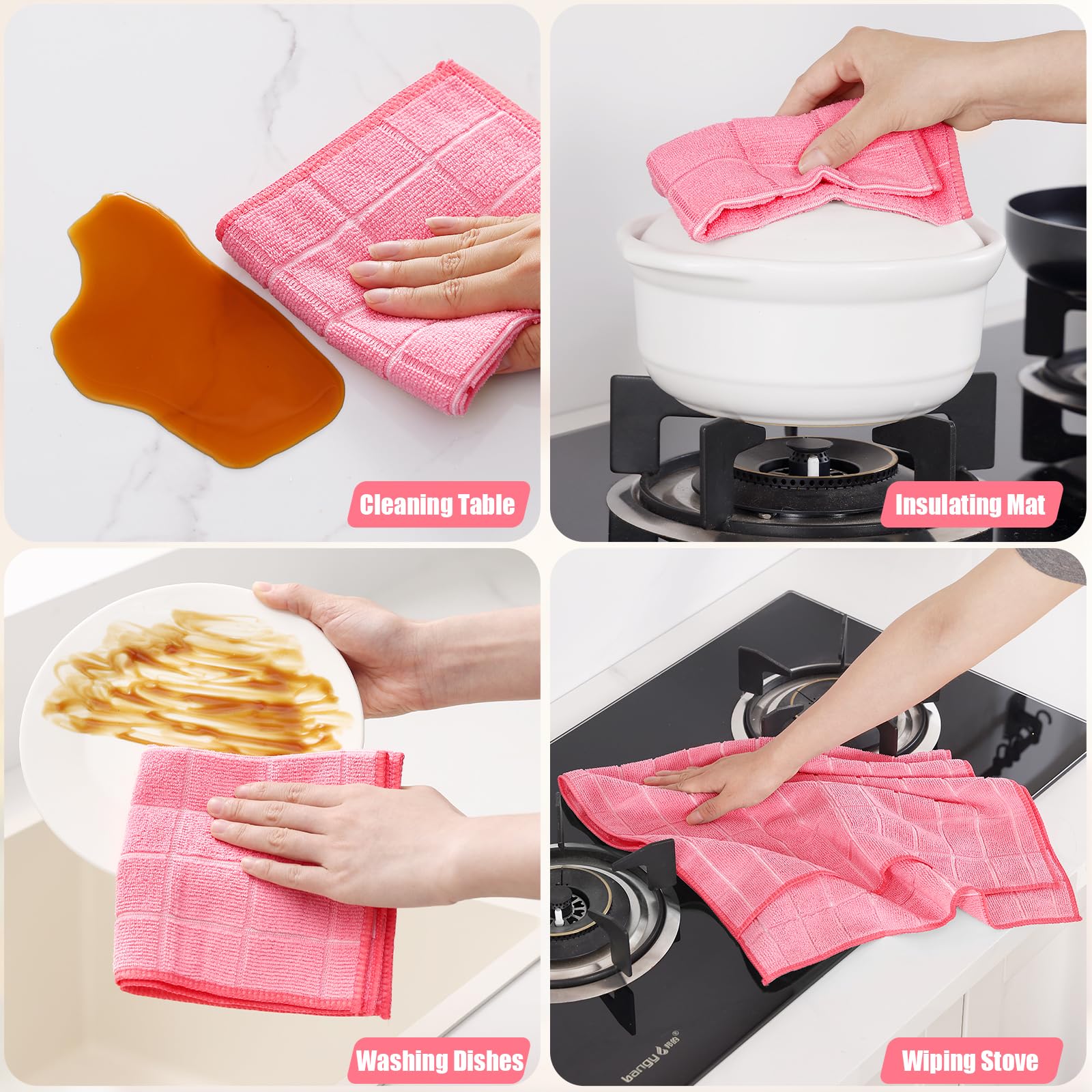 Homaxy Lot de 12 torchons de cuisine et torchons en microfibre, rose