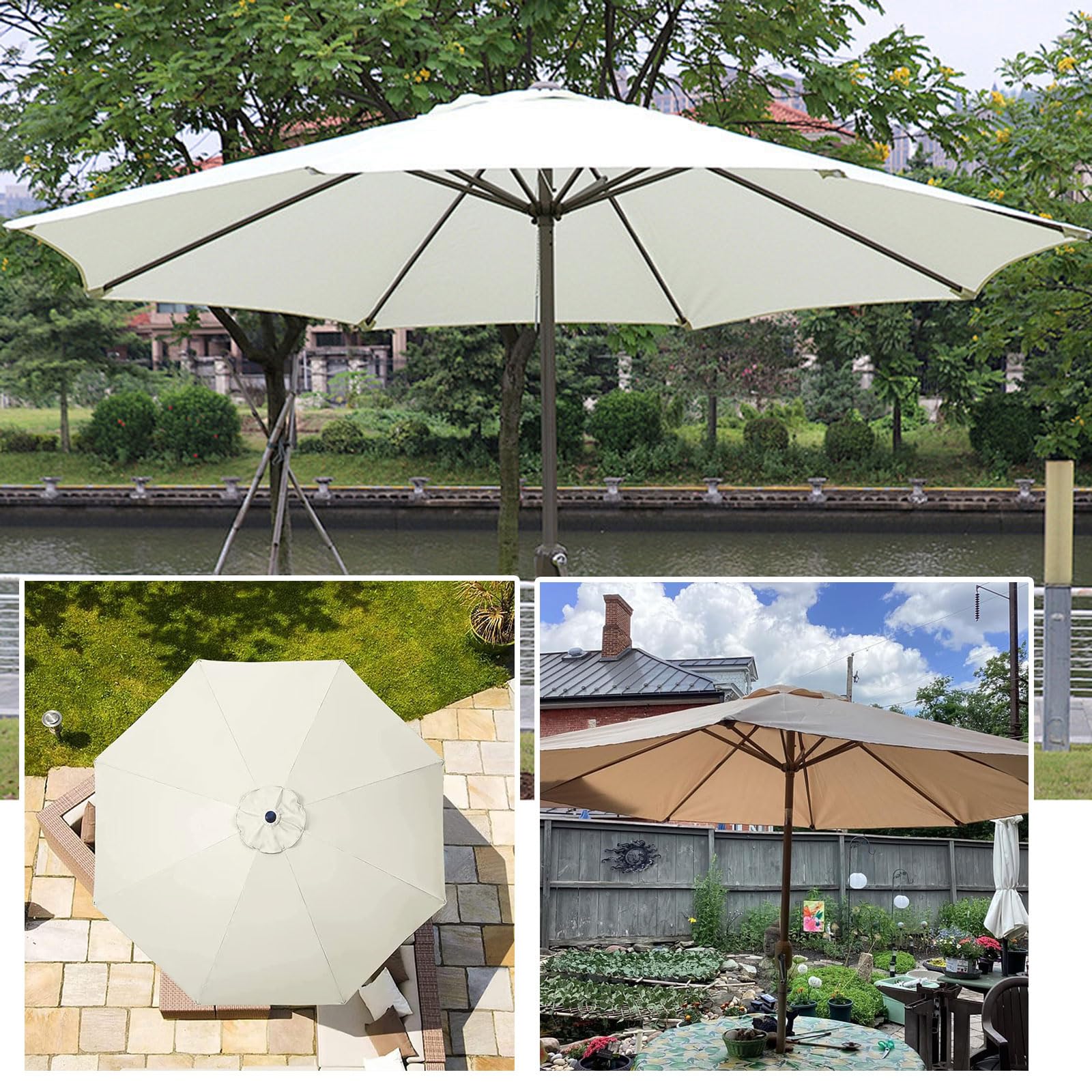 Copertura per Ombrellone In Tessuto Di Ricambio per 3m 3.5m 4m 8 Braccia Telo Per Ombrellone Impermeabile e resistente ai raggi UV Grigio 8 costole - 350 cm