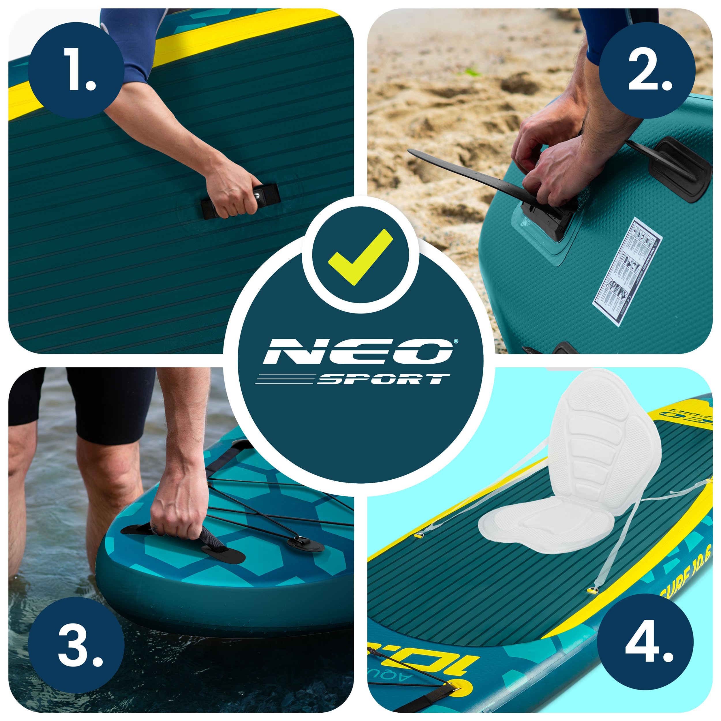 Neo-Sport Stand Up Paddle Board - SUP Aufblasbar Set - 320 cm - Mit Zubehör Handpumpe Paddel Leash Rucksack - Aquasurf 10.6 - Braun