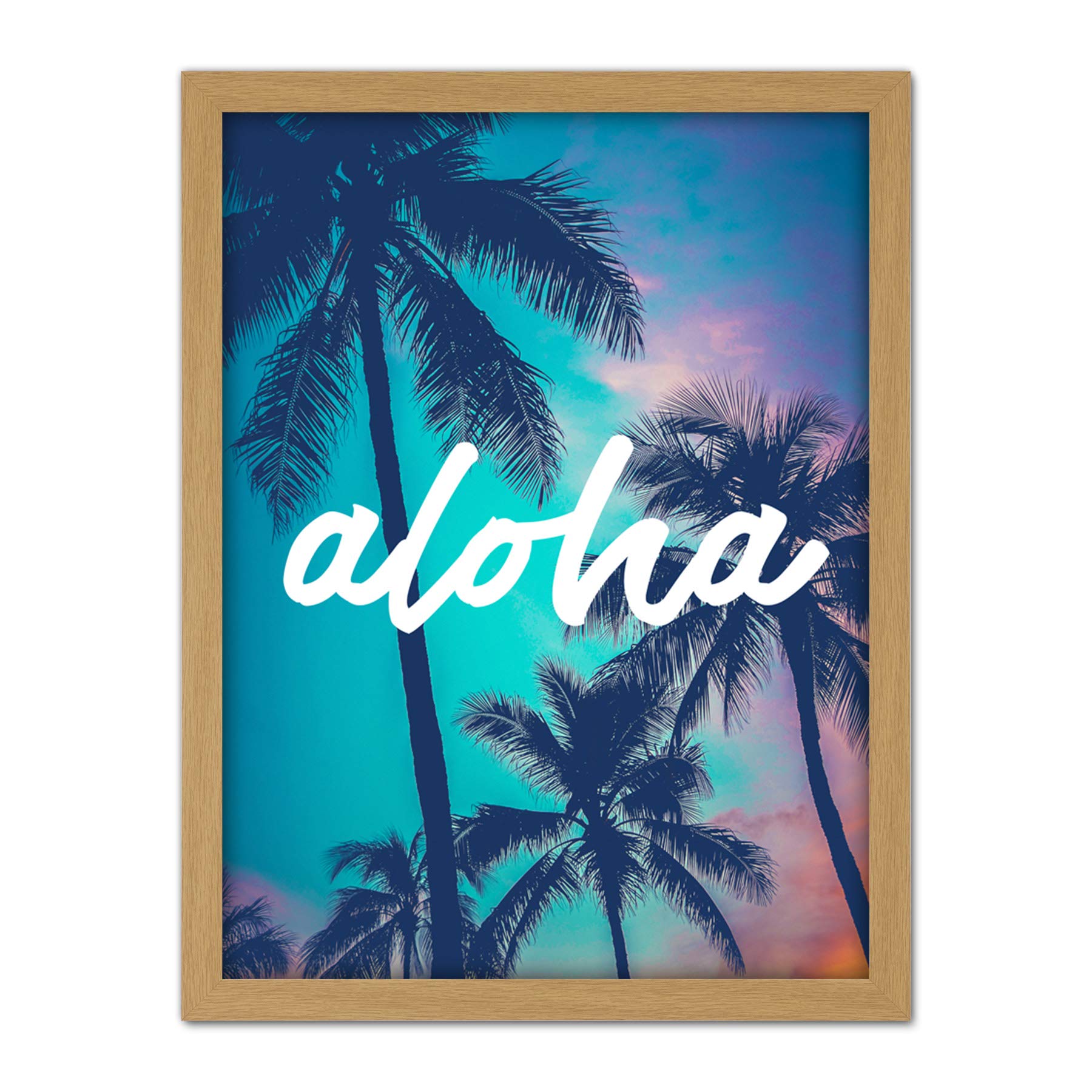 Wee Blue Coo Aloha Hawaiian Sunset Artwork Framed Wall Art Print 18X24 Inch