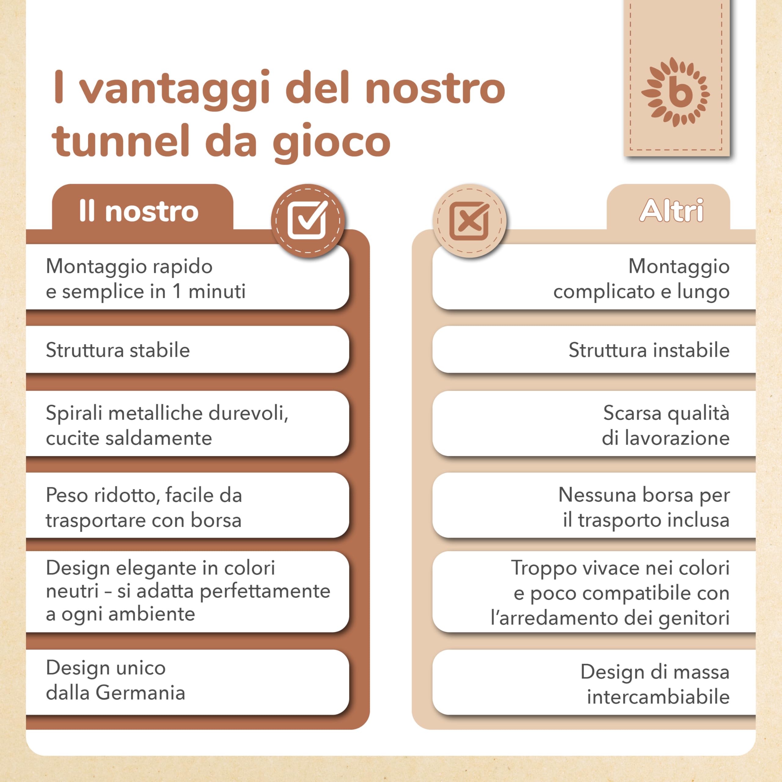 Bieco Pop Up Tunnel Gioco per Bambini con Fiori Vintage | 180 x 46 cm | Bruco Tunnel da Giardino